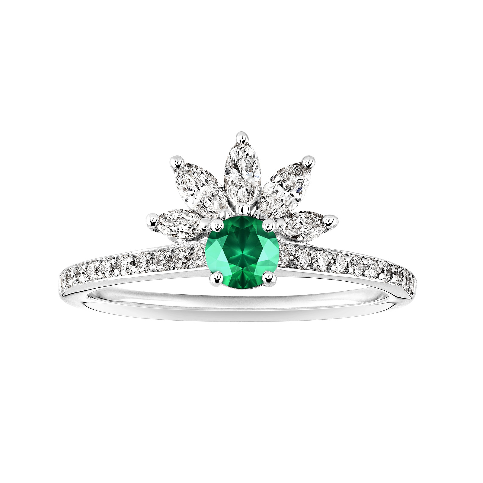 Ring White gold Emerald and diamonds EverBloom Pavée 4 mm 1