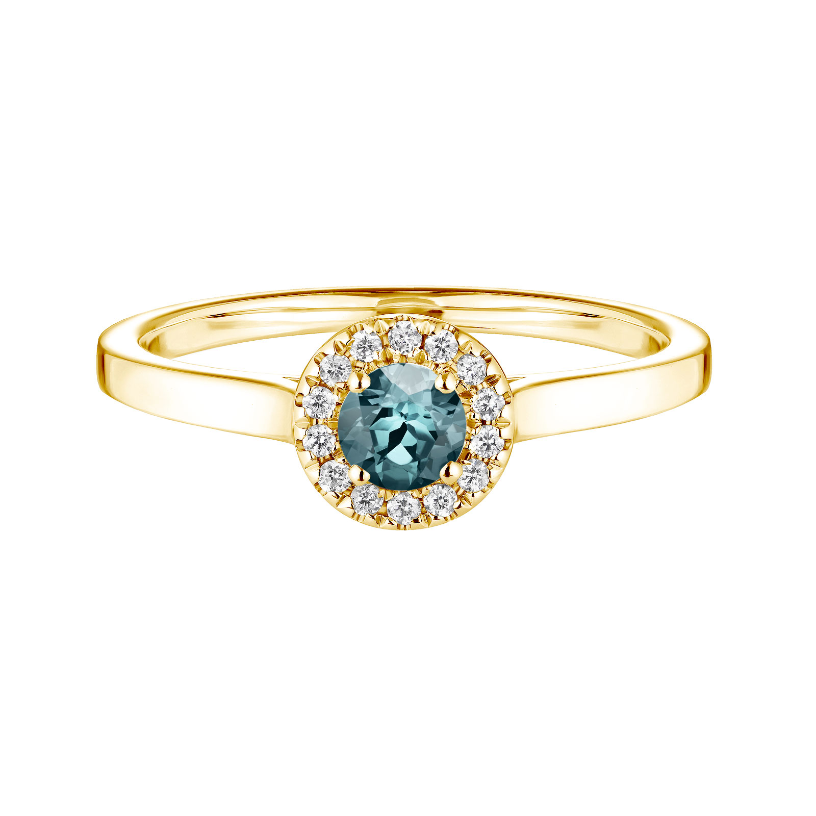 Ring Gelbgold Saphir Blau Grau und diamanten Rétromantique S 1