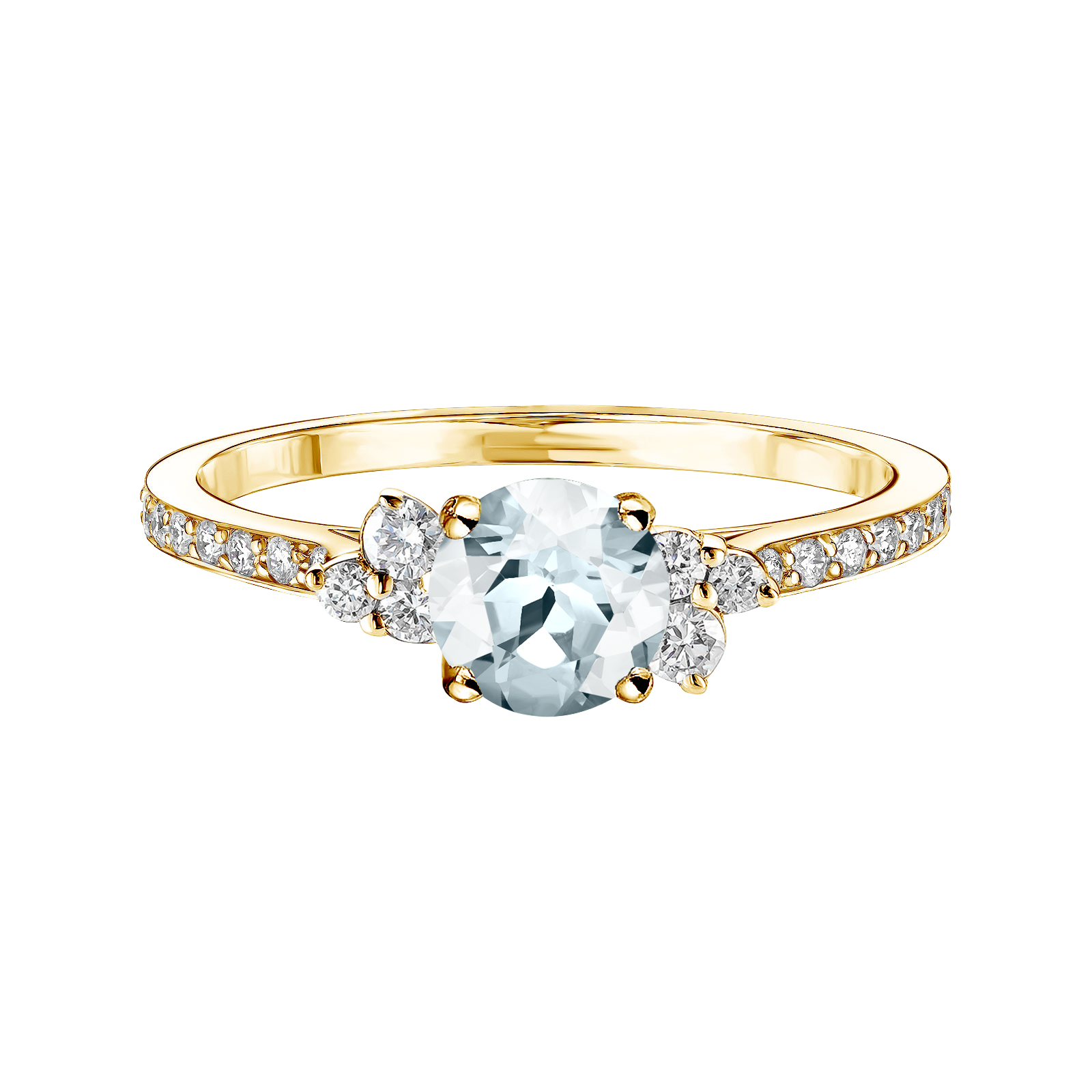 Ring Yellow gold Aquamarine and diamonds Baby EverBloom 5 mm Pavée 1