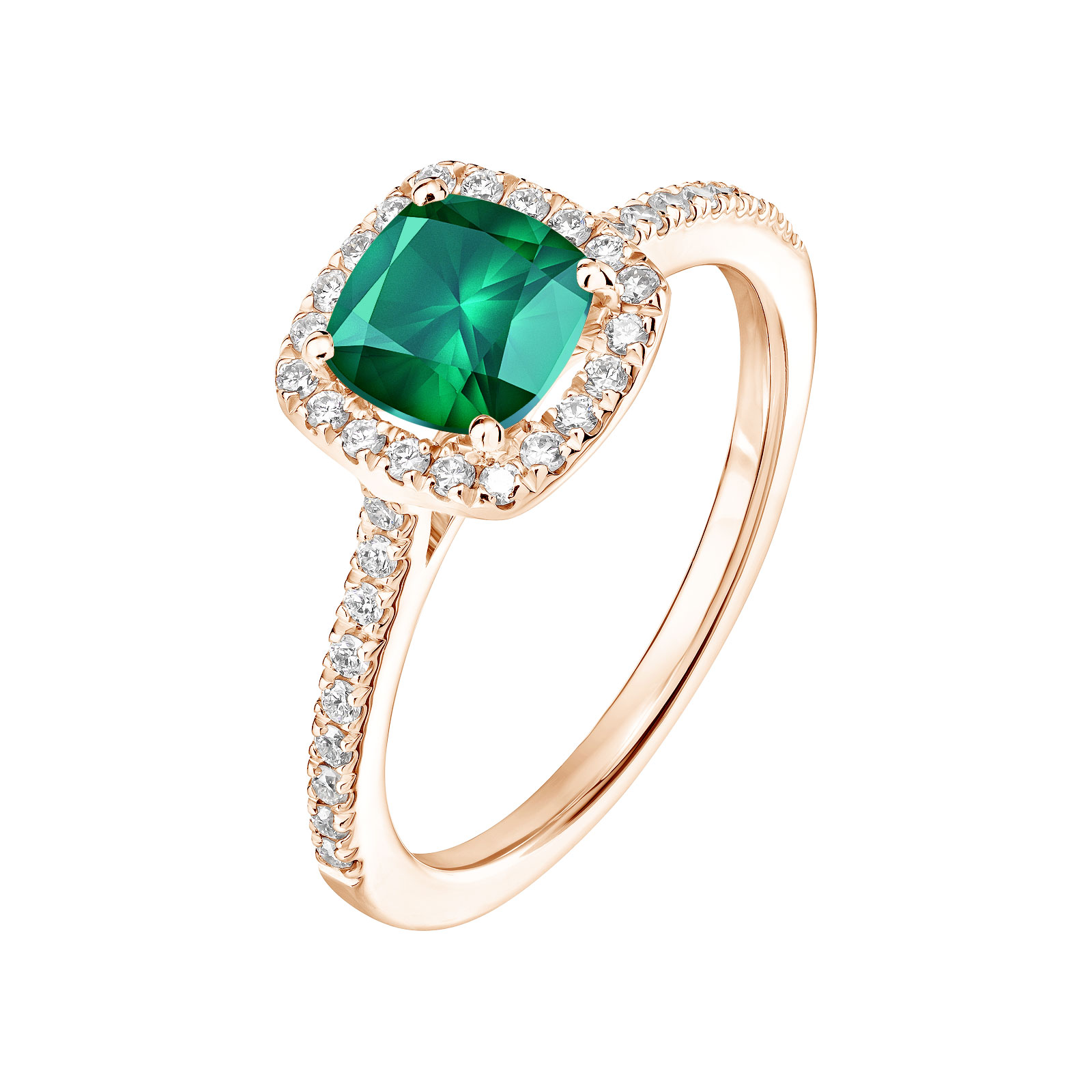 Ring Rose gold Emerald and diamonds Rétromantique Coussin Pavée 1