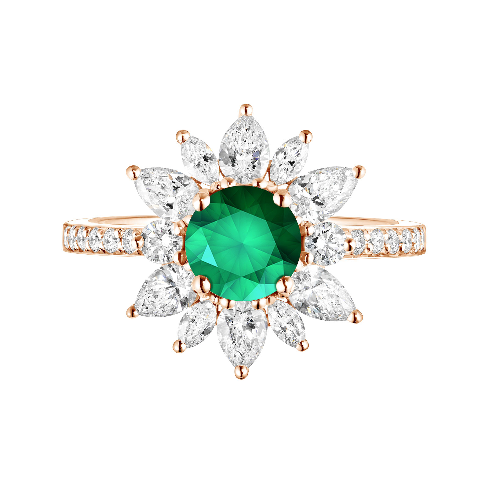 Ring Rose gold Emerald and diamonds EverBloom Prima 1