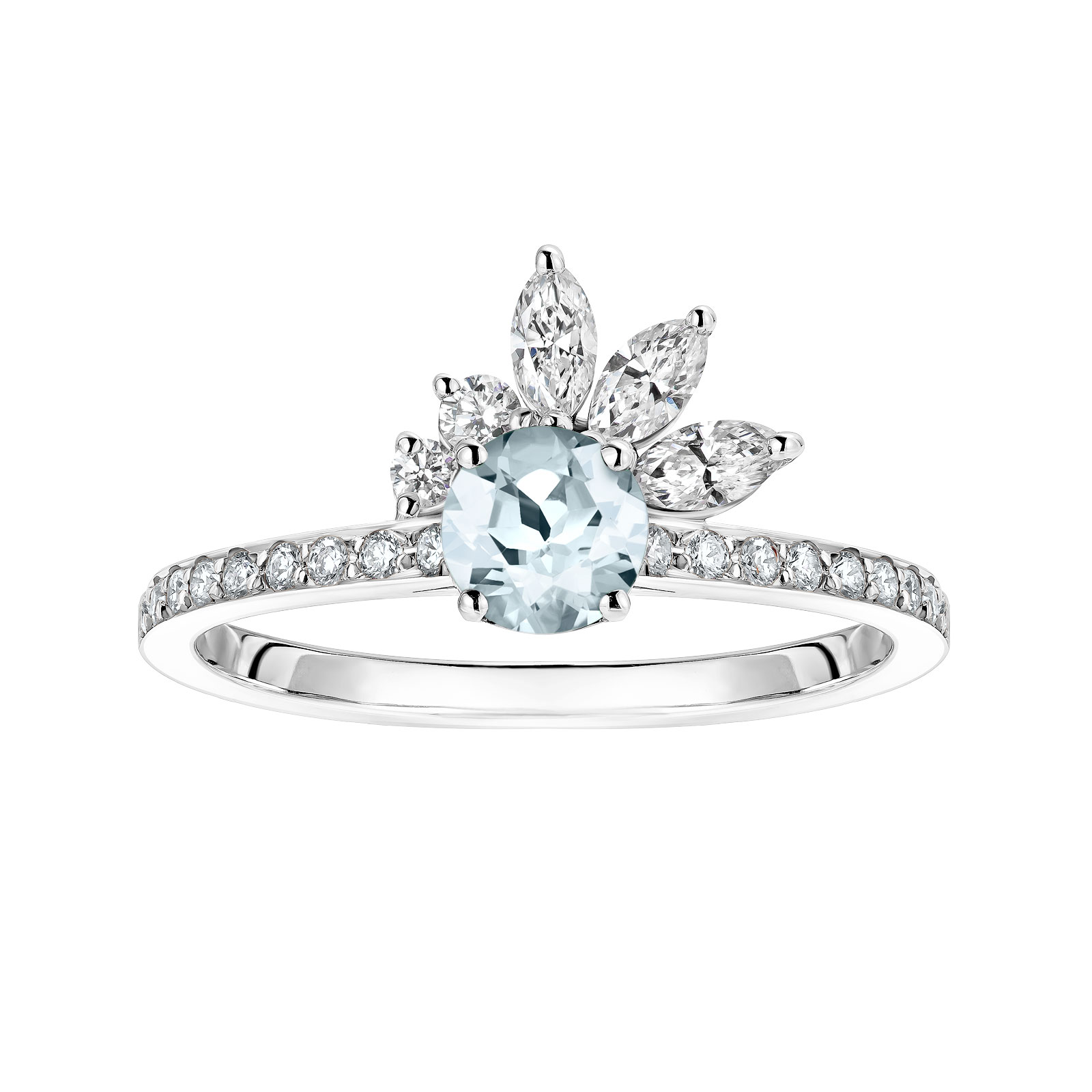 Ring White gold Aquamarine and diamonds Little EverBloom Pavée 1