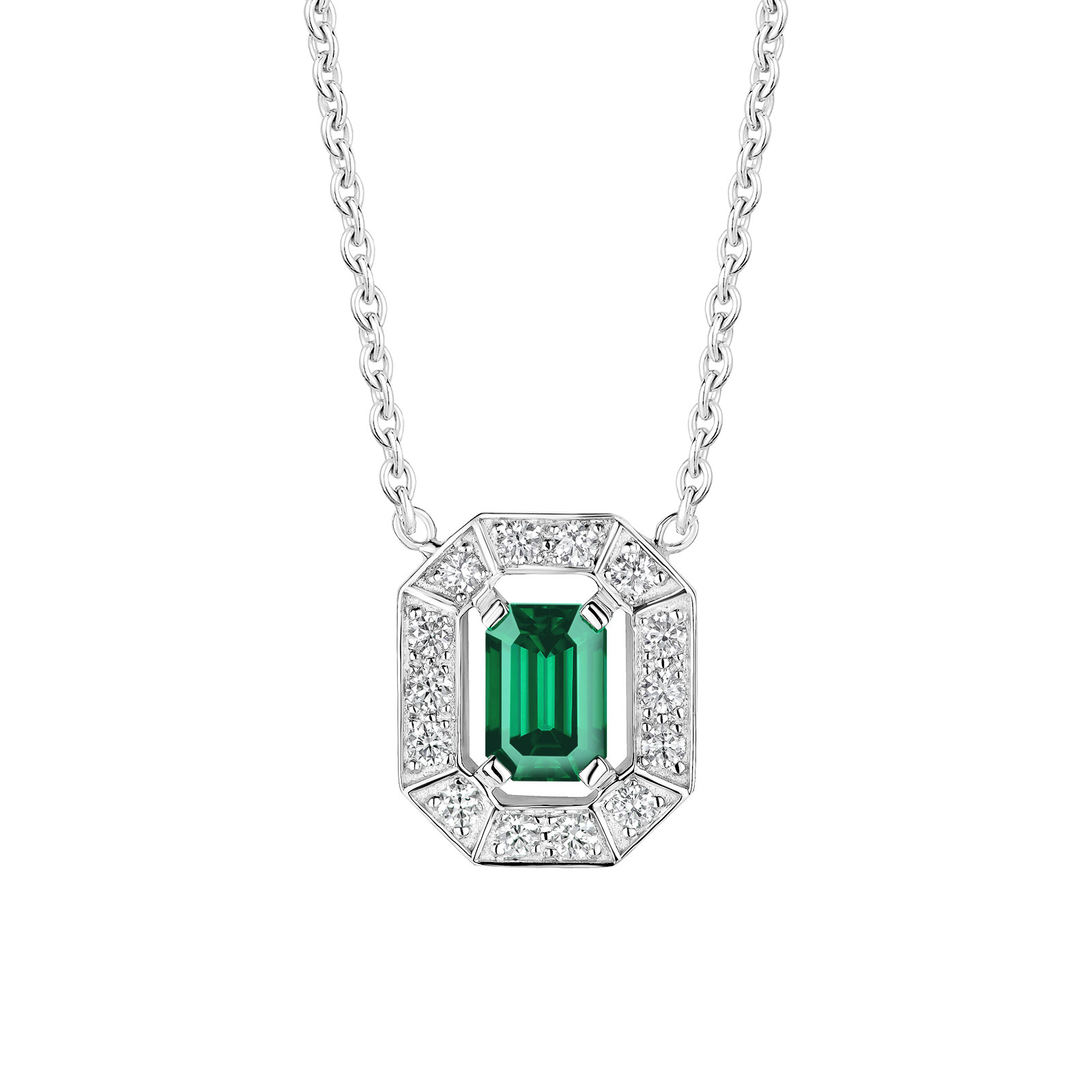 Pendant White gold Emerald and diamonds Art Déco 1