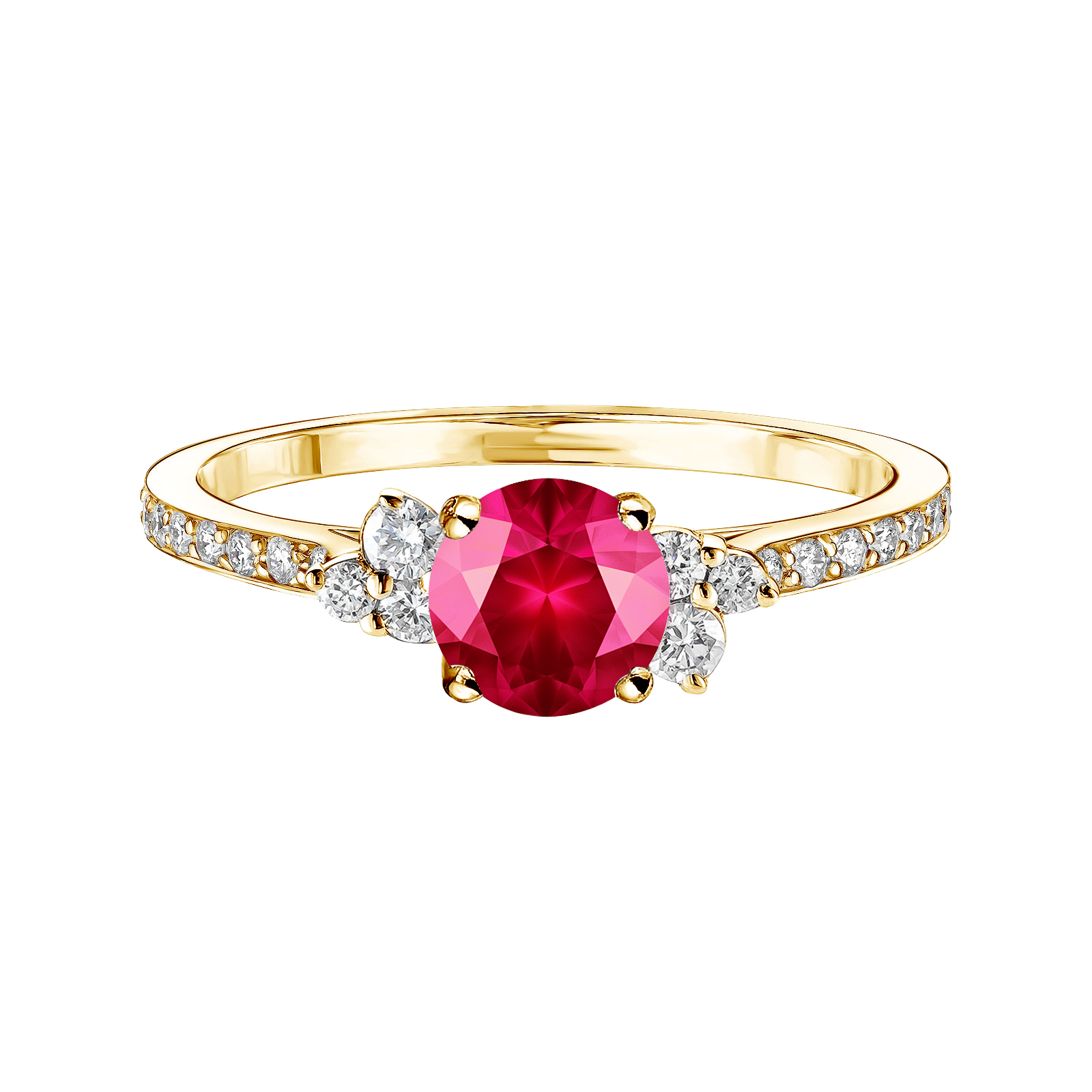 Ring Yellow gold Ruby and diamonds Baby EverBloom 5 mm Pavée 1