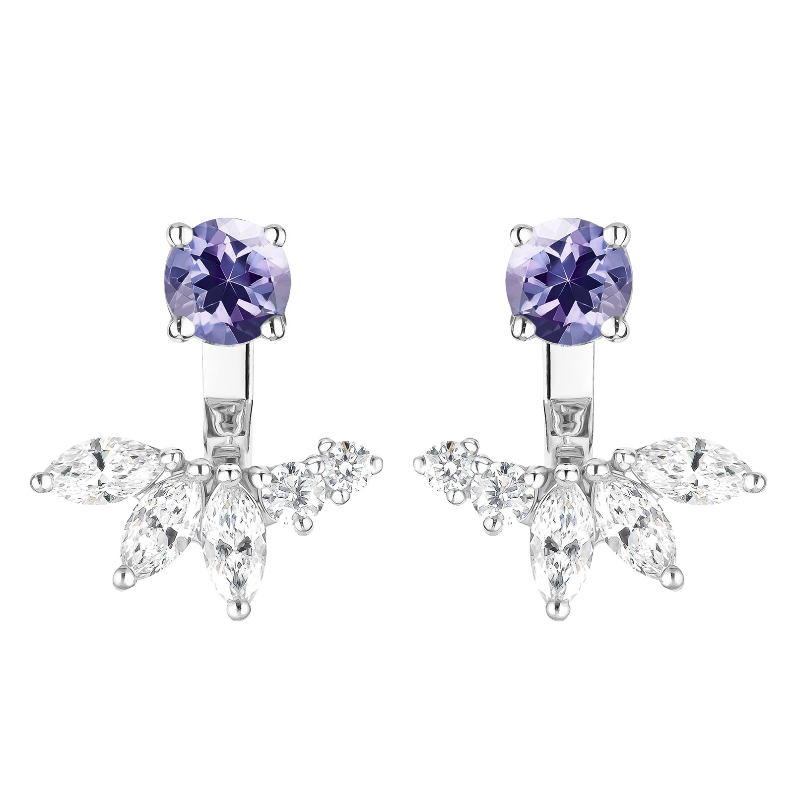 Boucles d'oreilles Or blanc Tanzanite et diamants EverBloom Symétriques 1