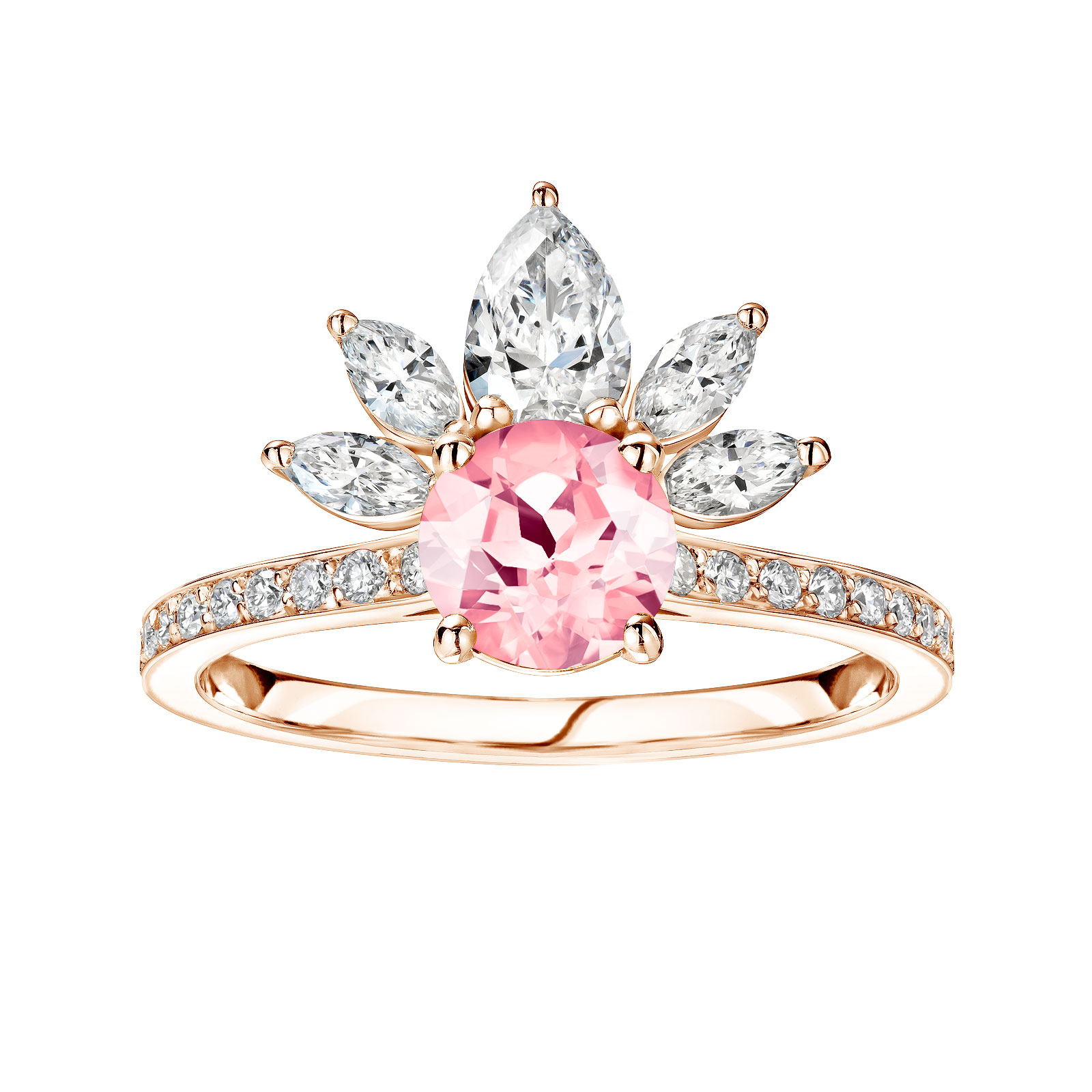 Ring Rose gold Tourmaline and diamonds EverBloom Pavée 1