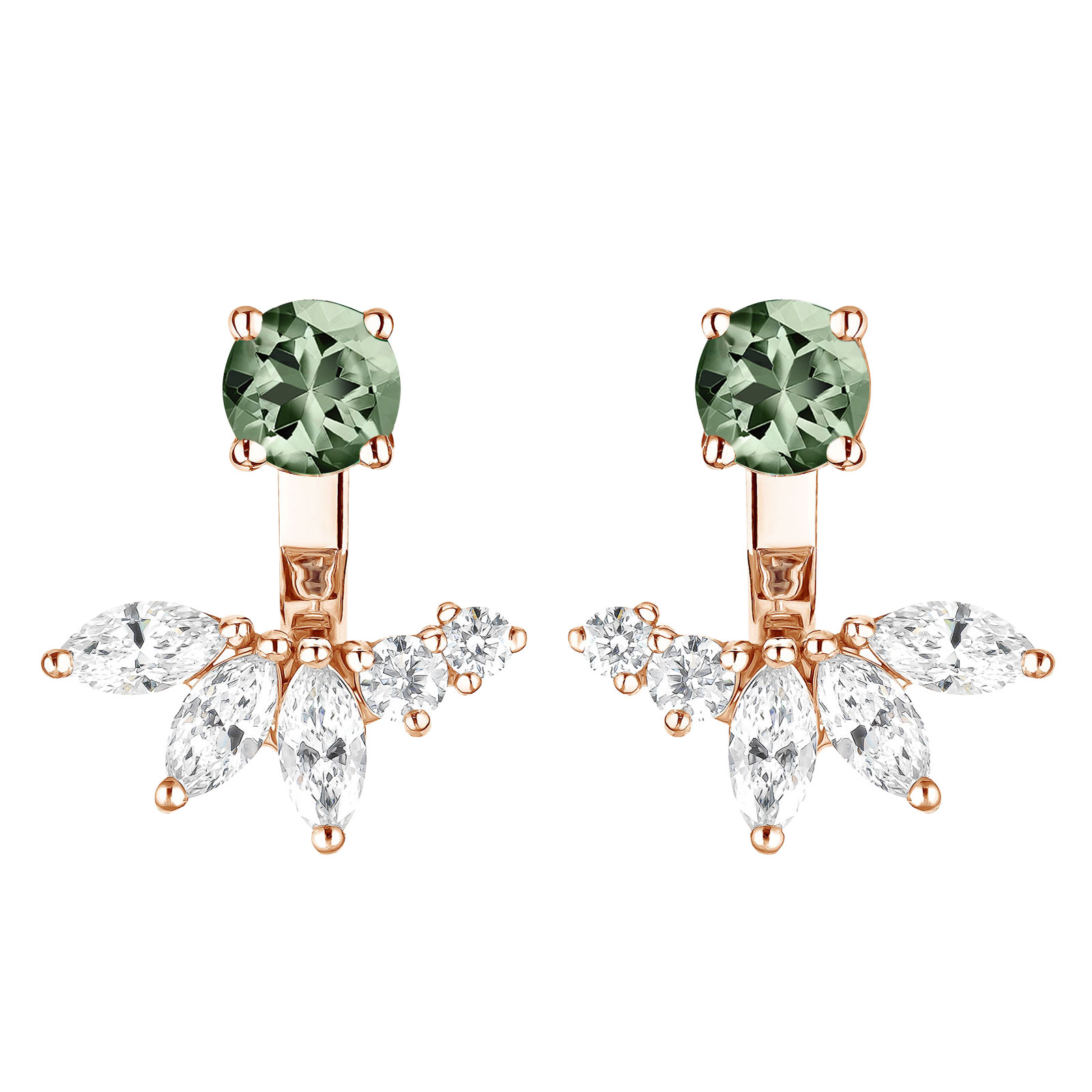 Earrings Rose gold Green Sapphire and diamonds EverBloom Symétriques 1