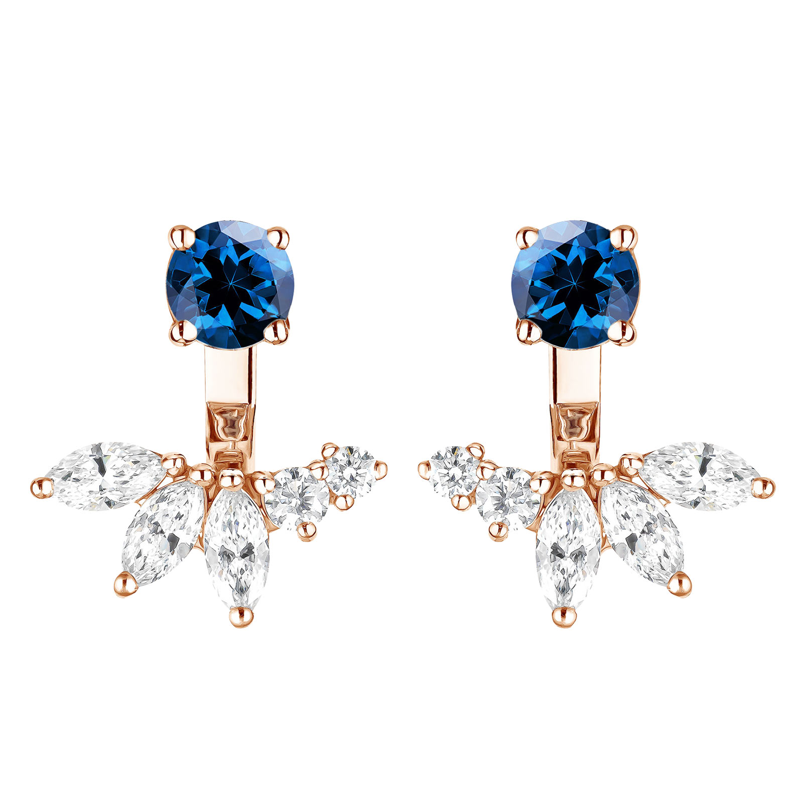 Earrings Rose gold Sapphire and diamonds EverBloom Symétriques 1