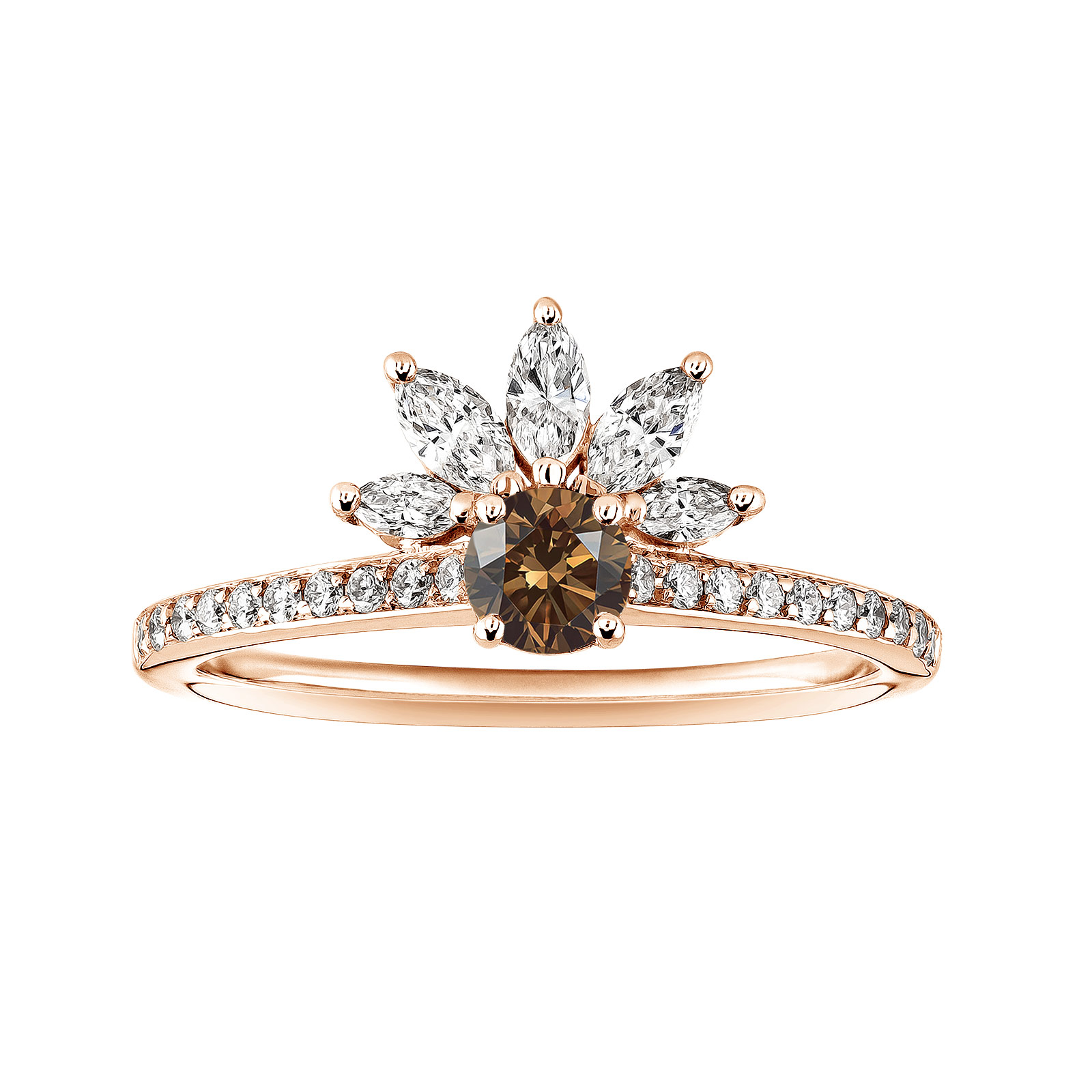 Ring Rose gold Chocolate Diamond and diamonds EverBloom Pavée 4 mm 1