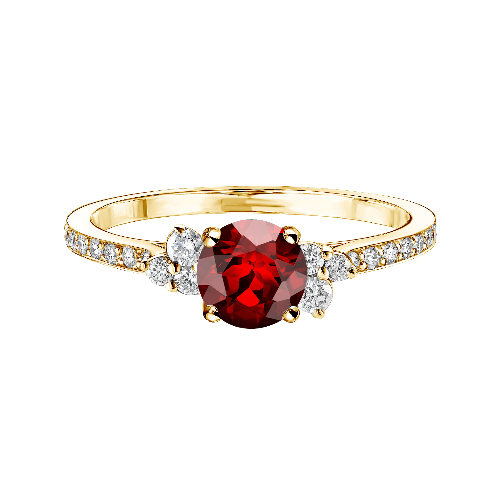Ring Yellow gold Garnet and diamonds Baby EverBloom 5 mm Pavée 1