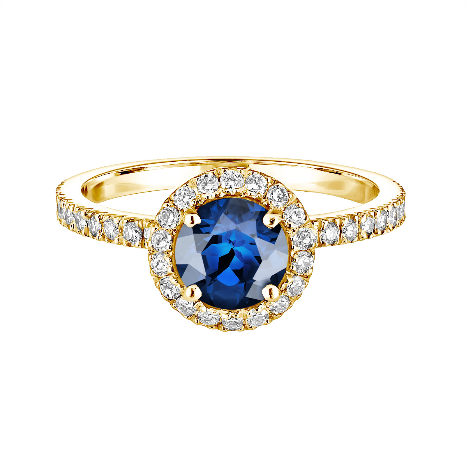 Bague Or jaune Saphir et diamants Rétromantique L Pavée 1