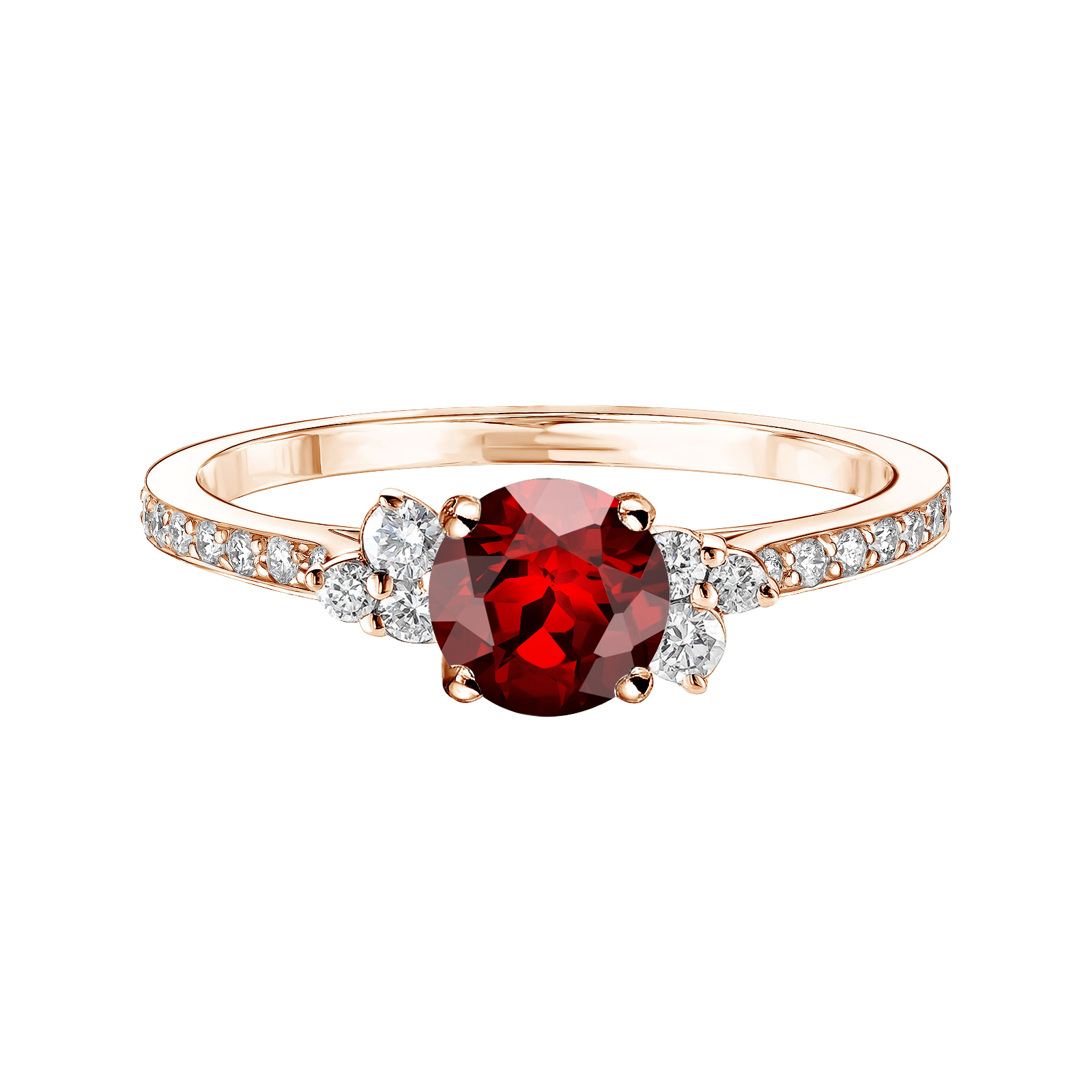 Ring Rose gold Garnet and diamonds Baby EverBloom 5 mm Pavée 1