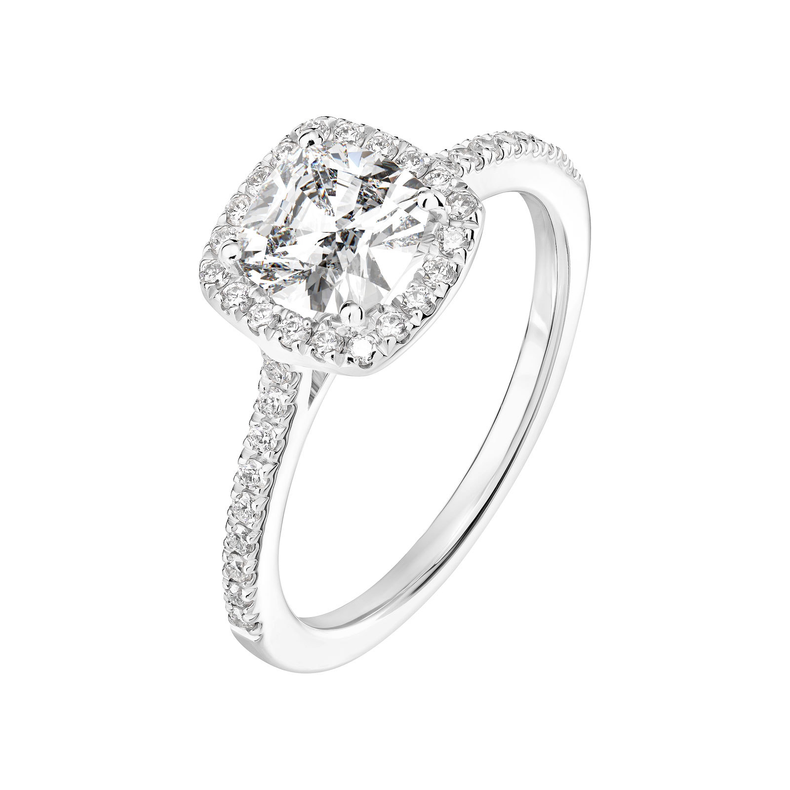 Ring Platin Diamant Rétromantique Coussin Pavée 1