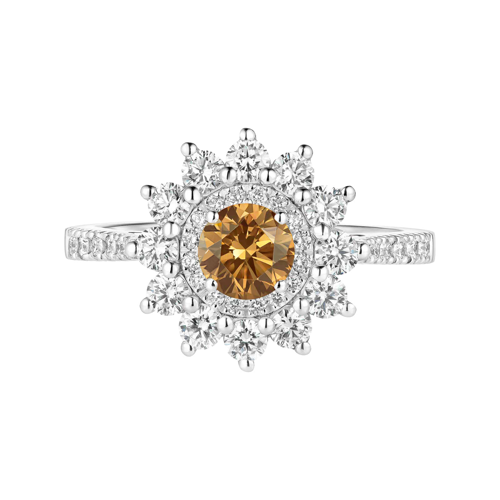 Ring White gold Cognac Diamond and diamonds Lefkos 5 mm Pavée 1