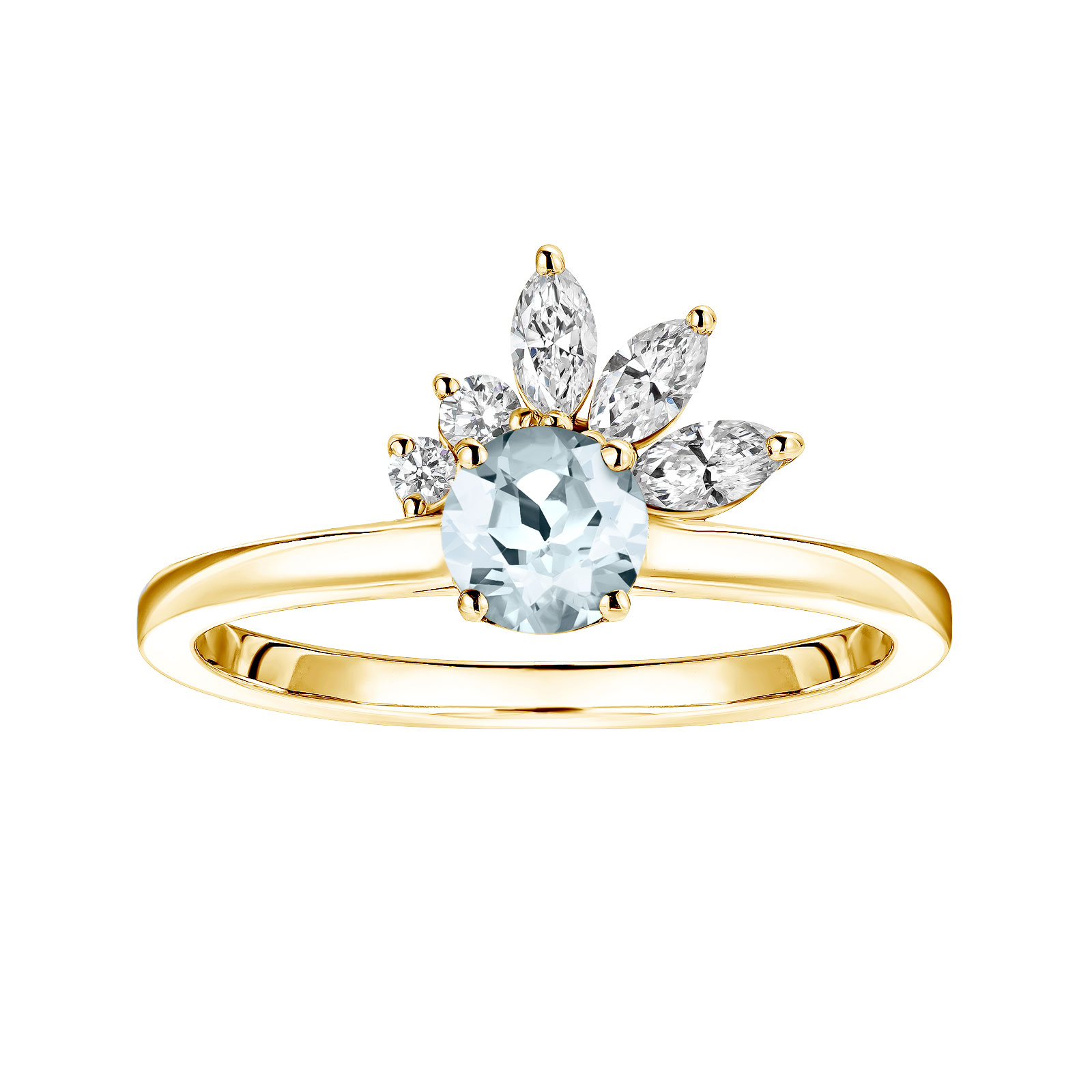 Ring Yellow gold Aquamarine and diamonds Little EverBloom 1