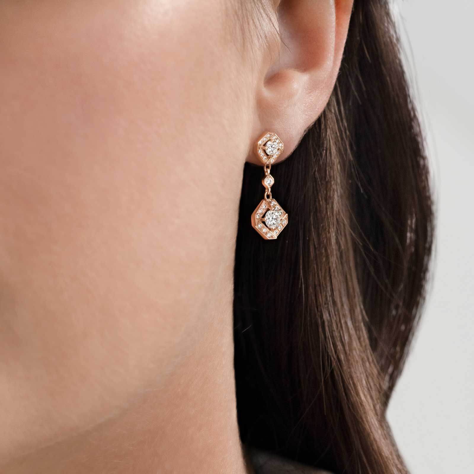 Earrings Rose gold Chocolate Diamond and diamonds Plissage 4