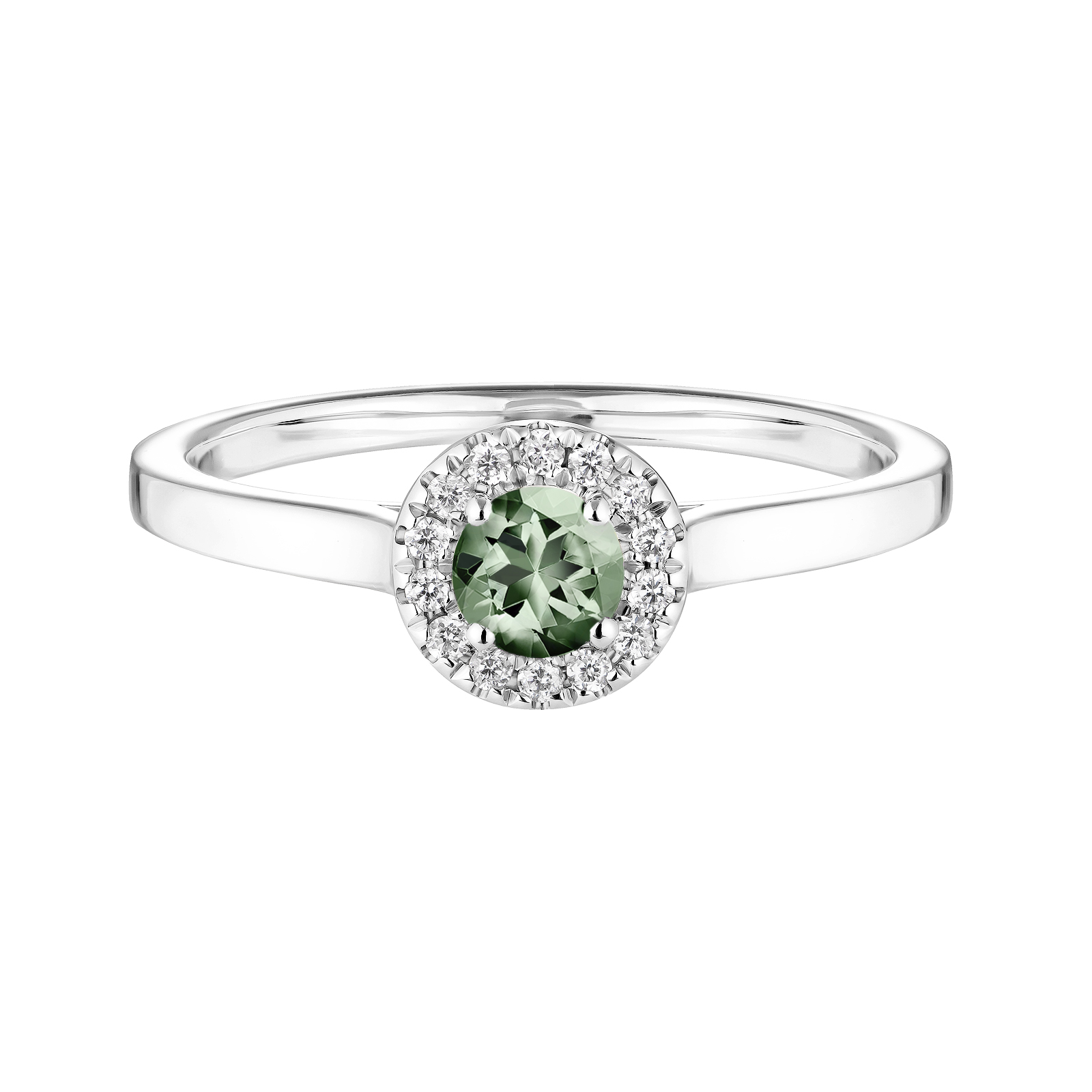 Bague Or blanc Saphir Vert et diamants Rétromantique S 1