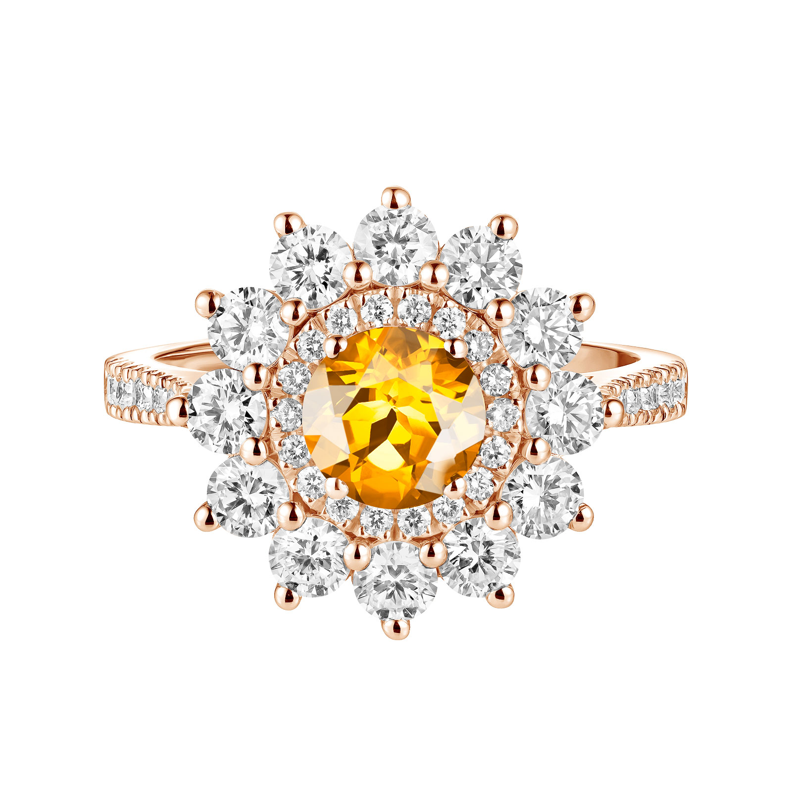 Bague Or rose Citrine et diamants Lefkos 6 mm Pavée 1