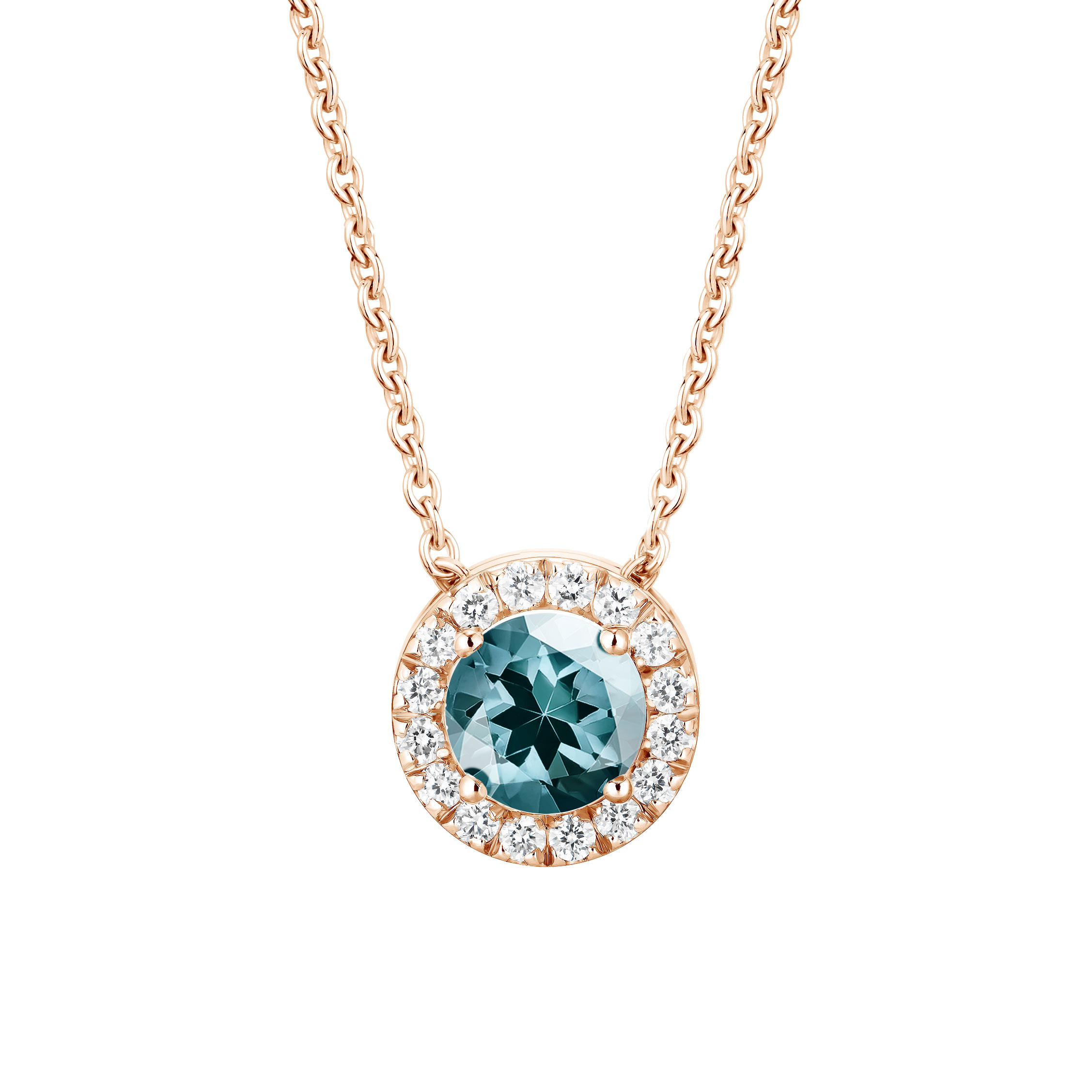 Pendentif Or rose Saphir Bleu Gris et diamants Rétromantique S 1