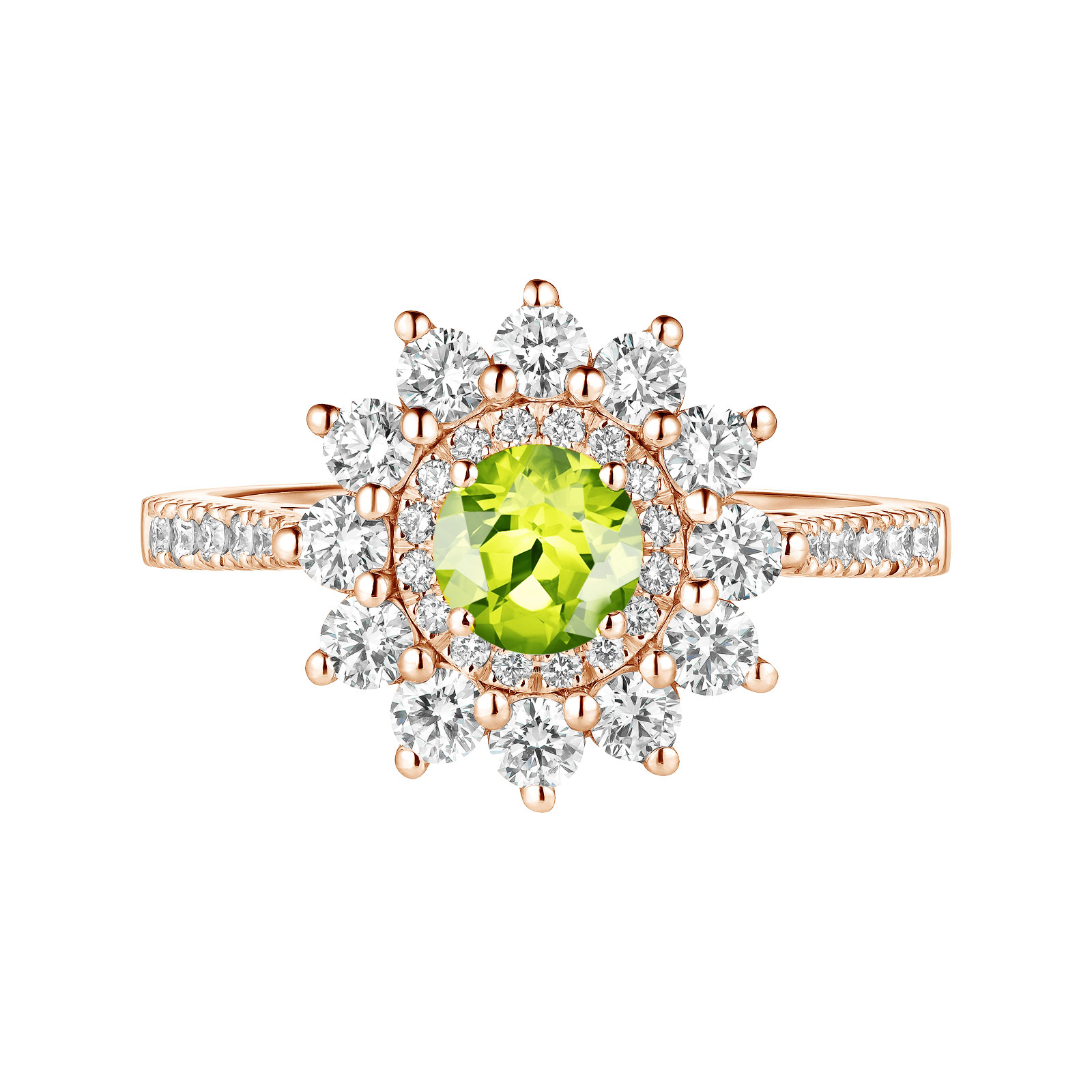Bague Or rose Péridot et diamants Lefkos 5 mm Pavée 1