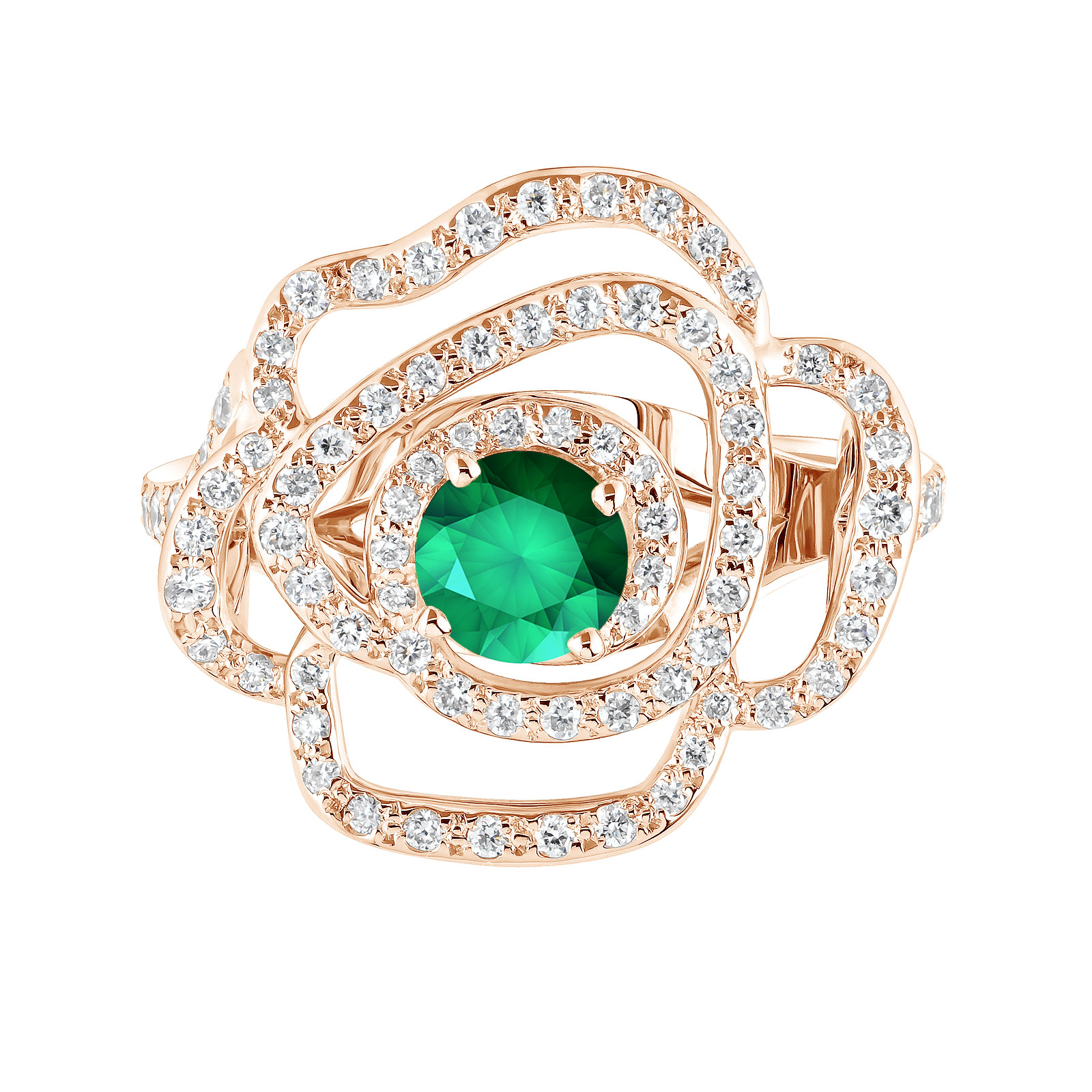Ring Rose gold Emerald and diamonds PrimaRosa Alta 1