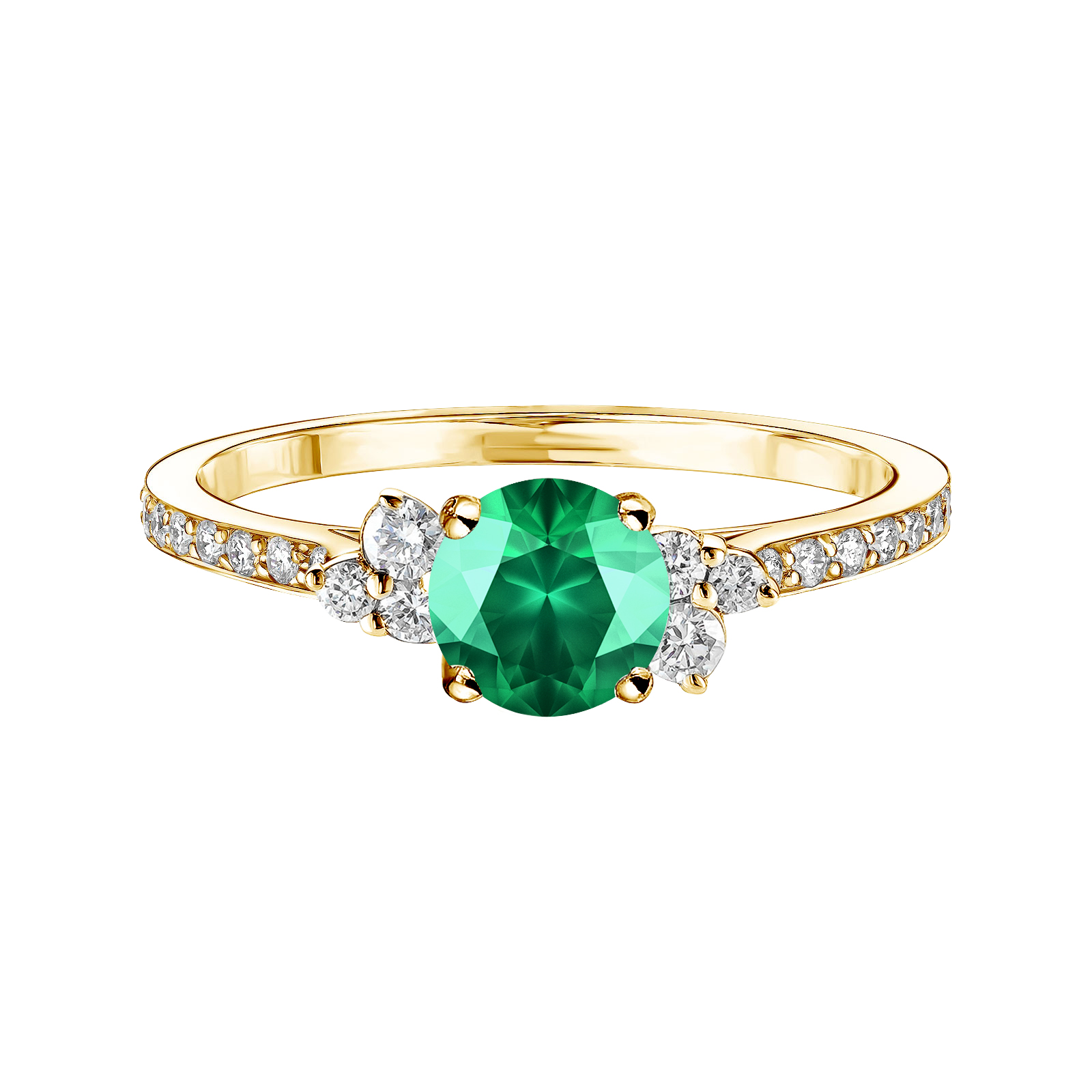 Ring Gelbgold Smaragdgrün und diamanten Baby EverBloom 5 mm Pavée 1