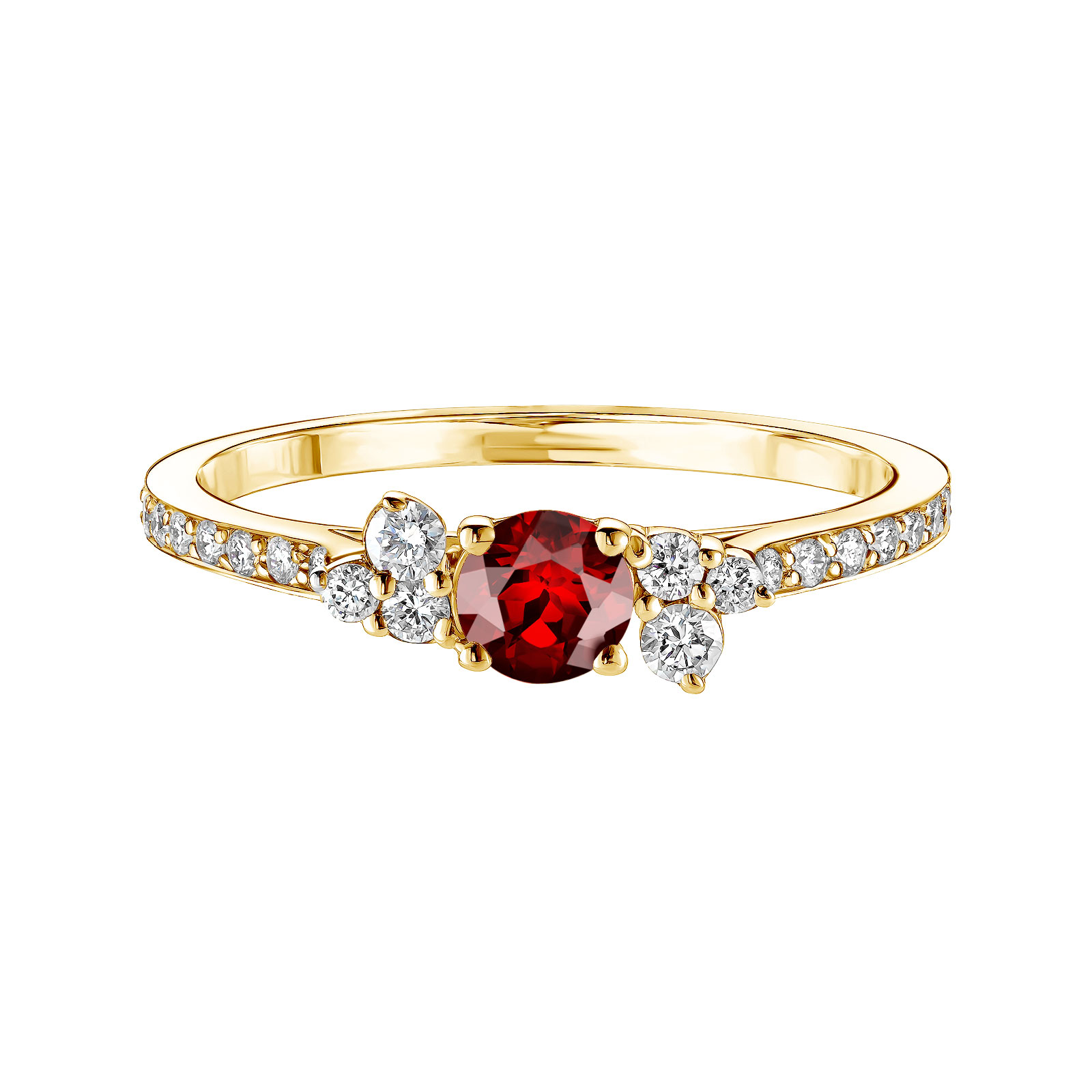 Ring Yellow gold Garnet and diamonds Baby EverBloom Pavée 1