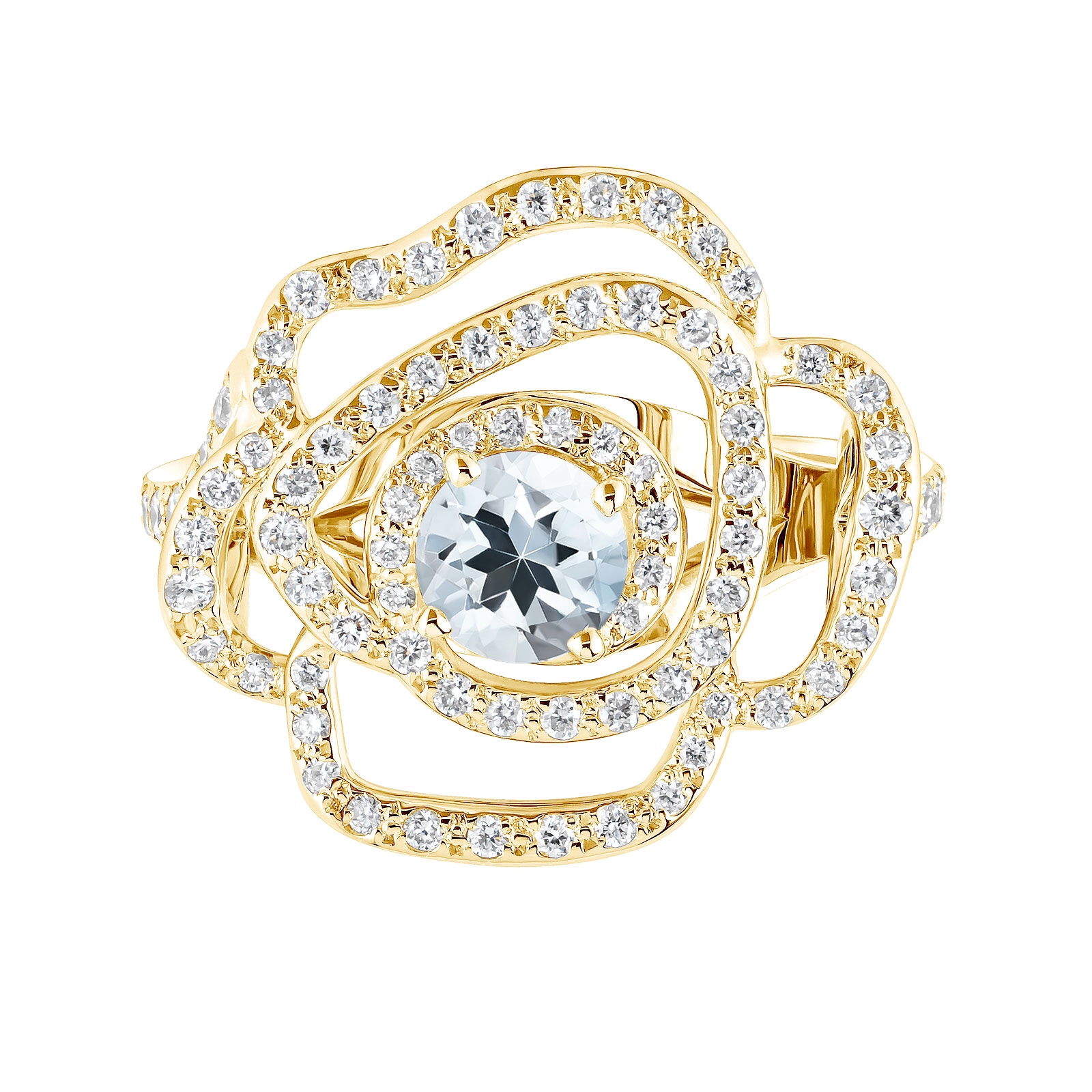 Ring Yellow gold Aquamarine and diamonds PrimaRosa Alta 1