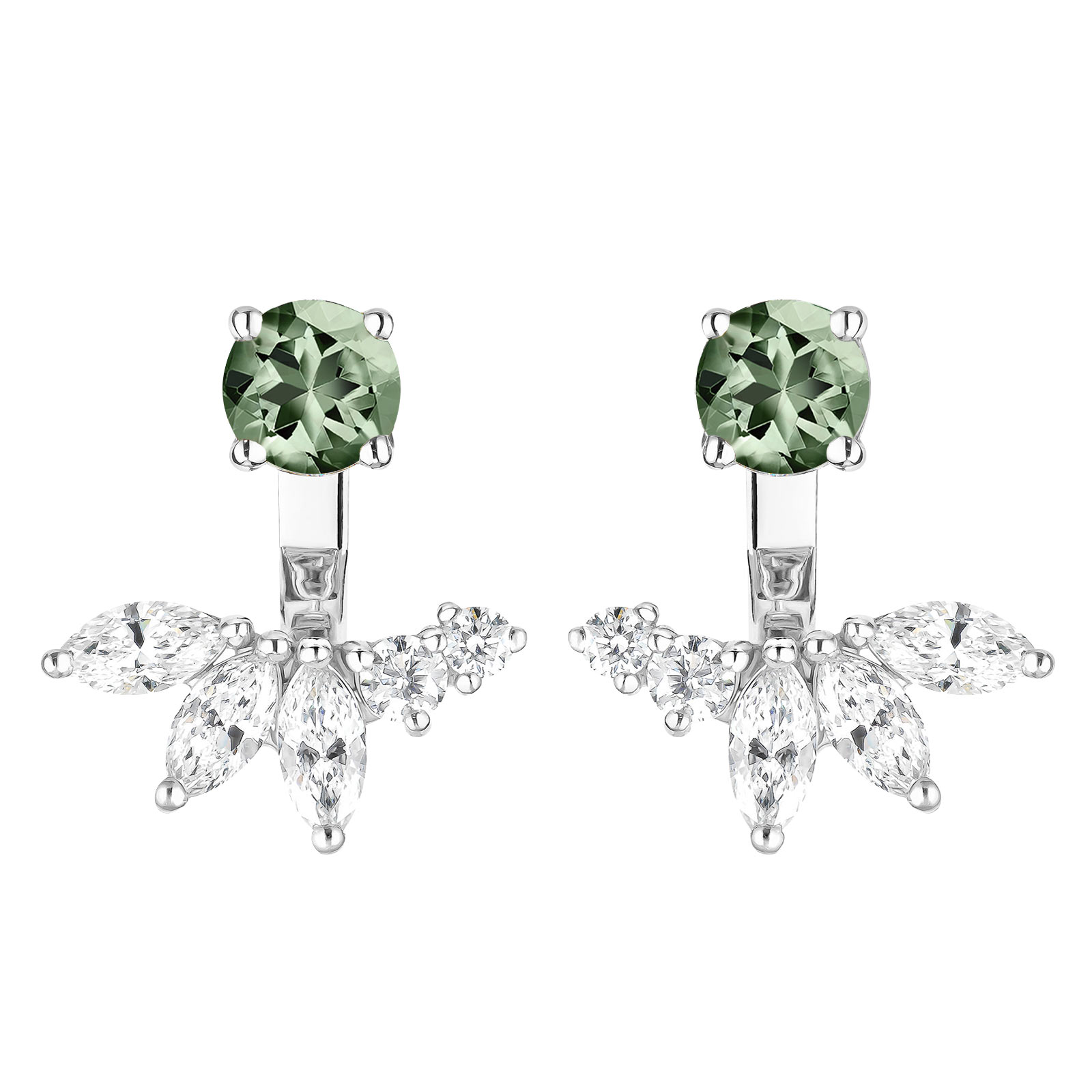 Boucles d'oreilles Or blanc Saphir Vert et diamants EverBloom Symétriques 1