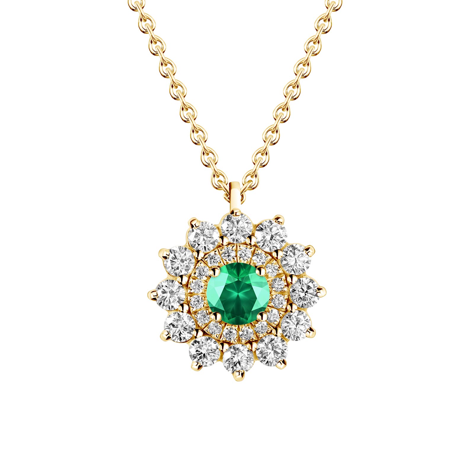 Pendant Yellow gold Emerald and diamonds Lefkos 1