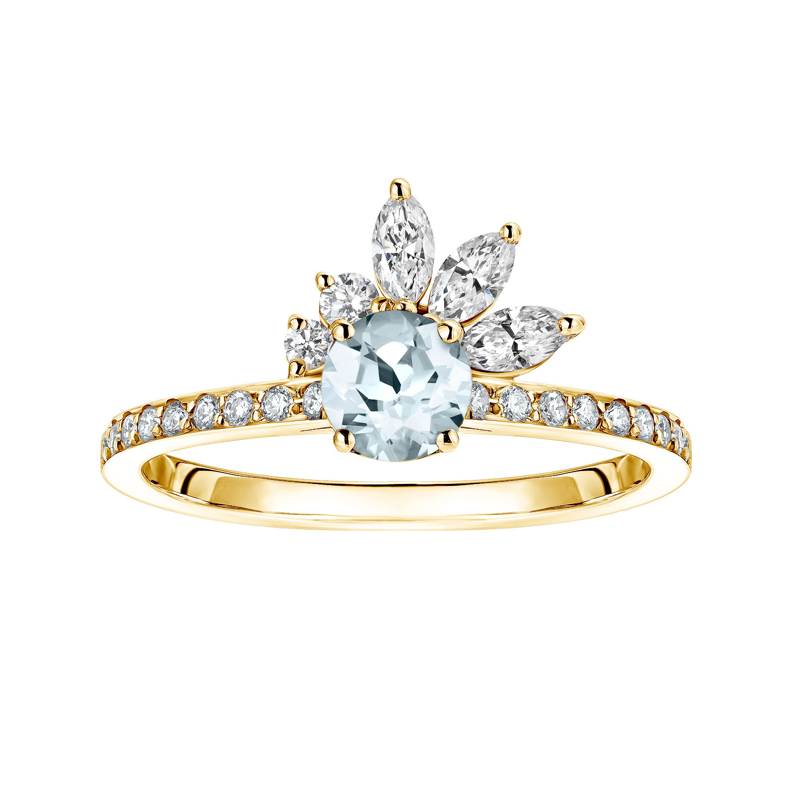 Ring Yellow gold Aquamarine and diamonds Little EverBloom Pavée 1