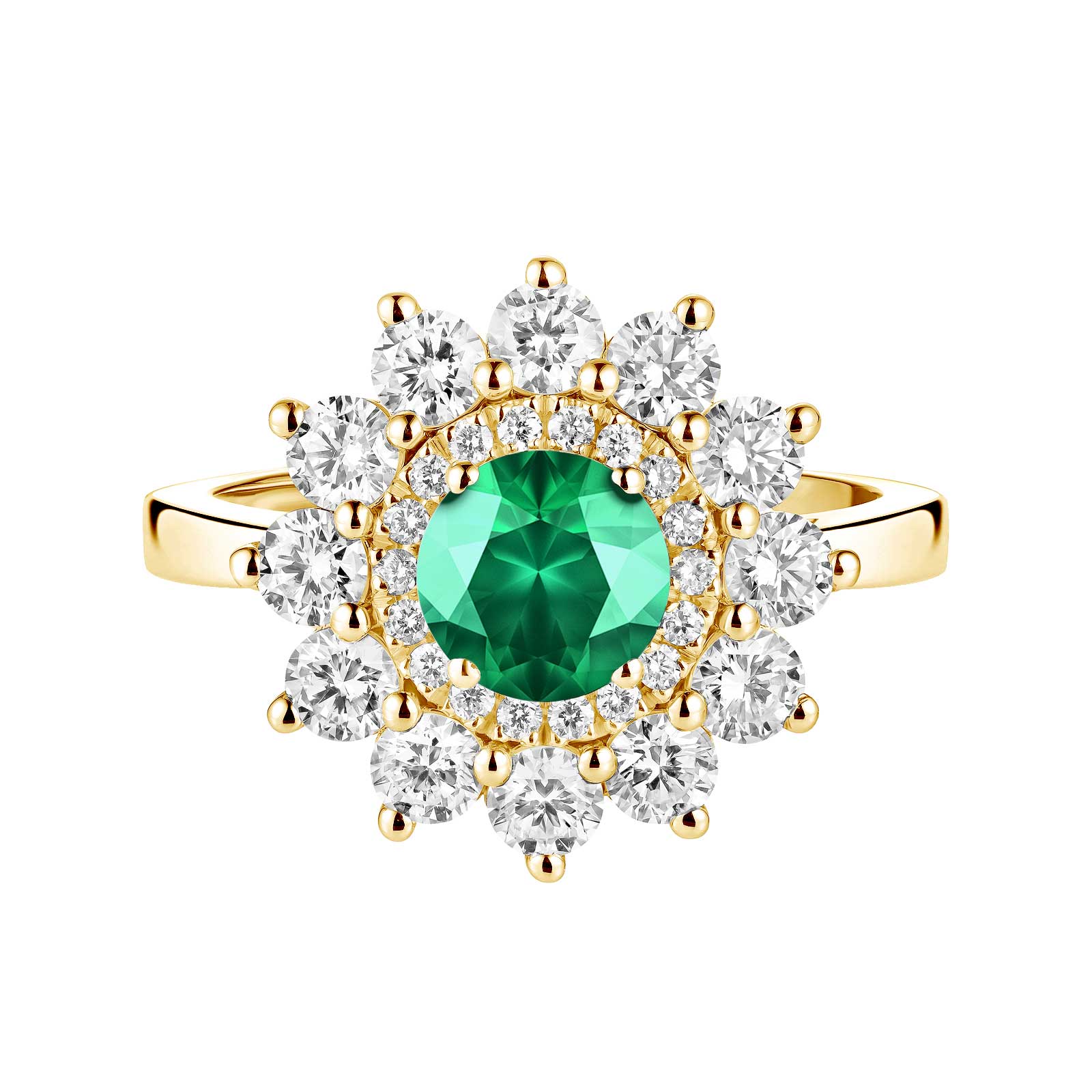 Ring Gelbgold Smaragdgrün und diamanten Lefkos 6 mm 1