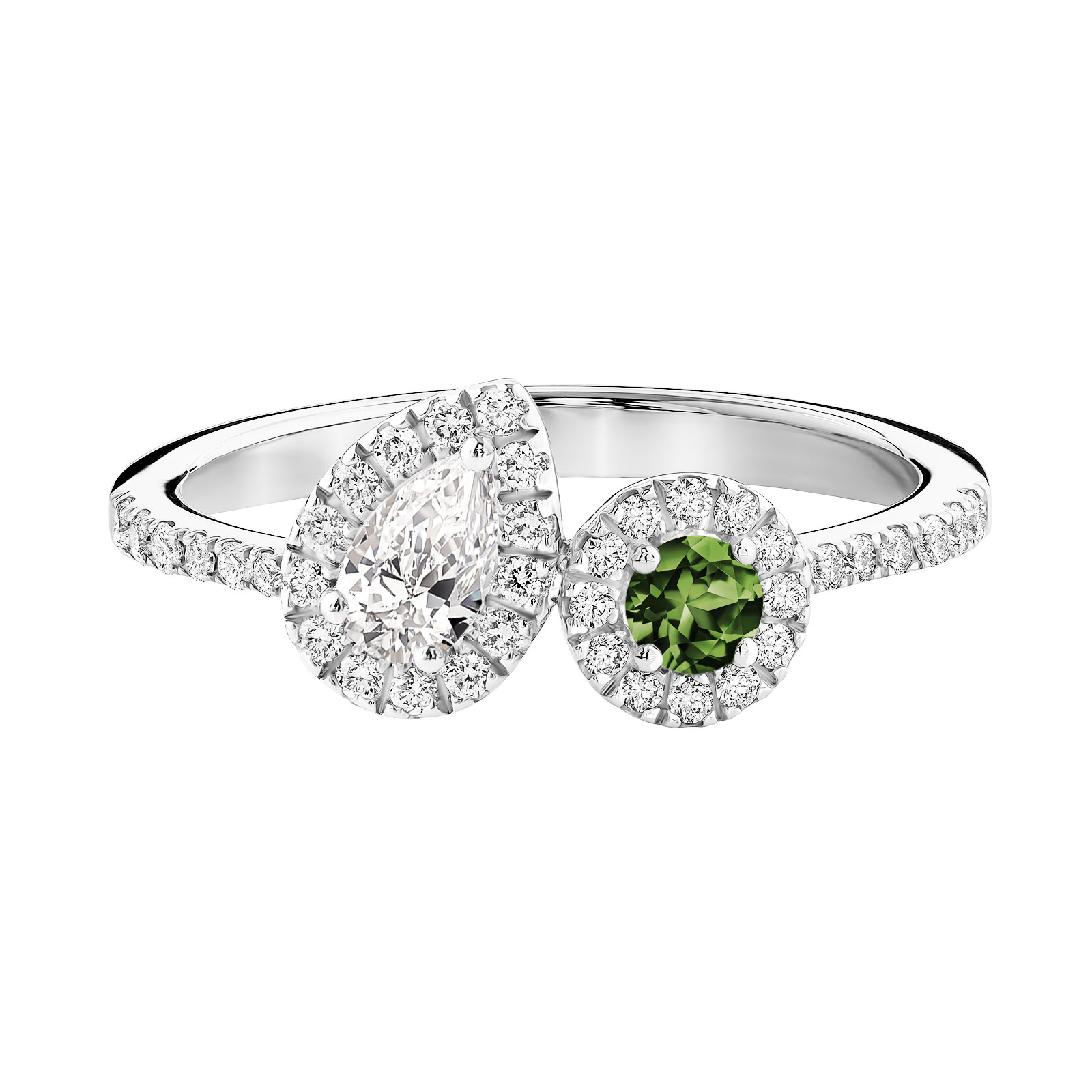 Bague Or blanc Saphir Vert et diamants AlterEgo Poire 1