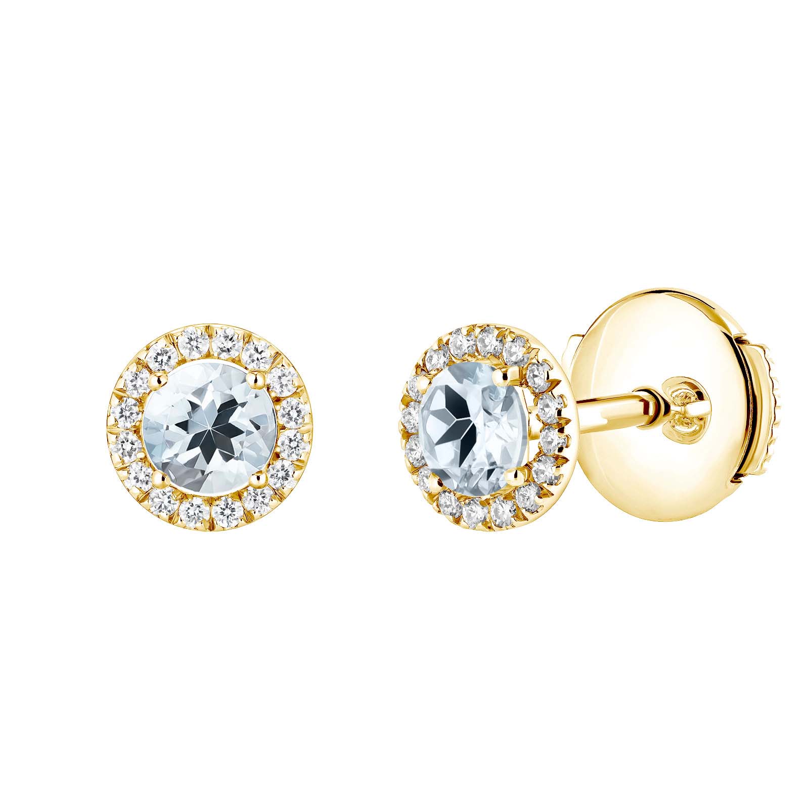 Boucles d'oreilles Or jaune Aigue-marine et diamants Rétromantique S 1