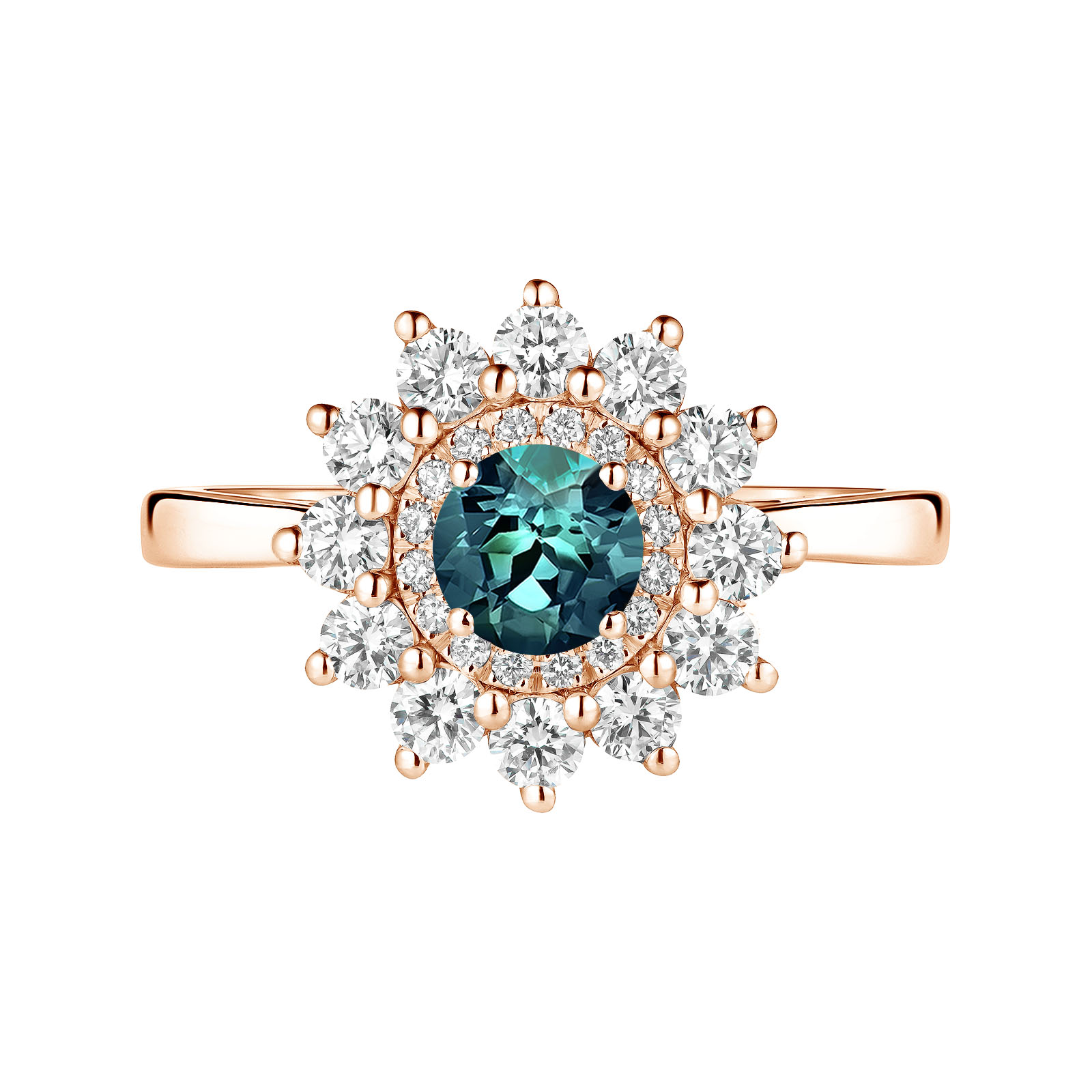 Ring Rose gold Teal Sapphire and diamonds Lefkos 5 mm 1