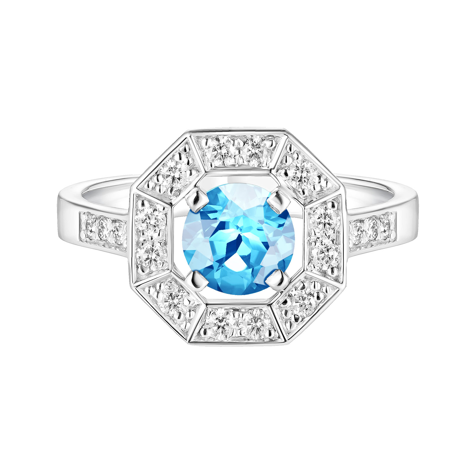 Bague Or blanc Topaze et diamants Art Déco Rond 6 mm 1