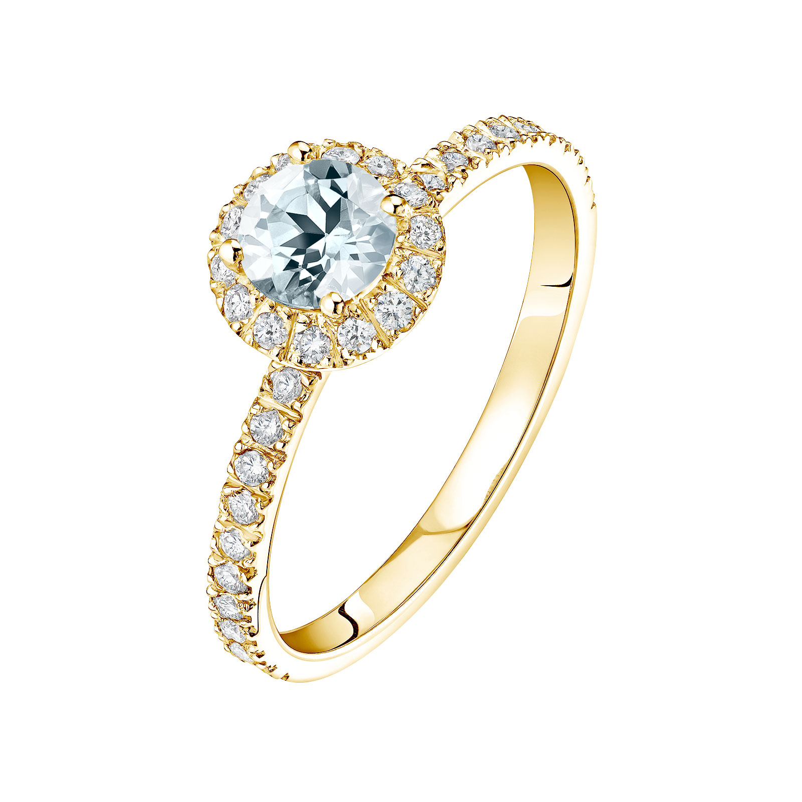 Ring Yellow gold Aquamarine and diamonds Rétromantique M Pavée 1