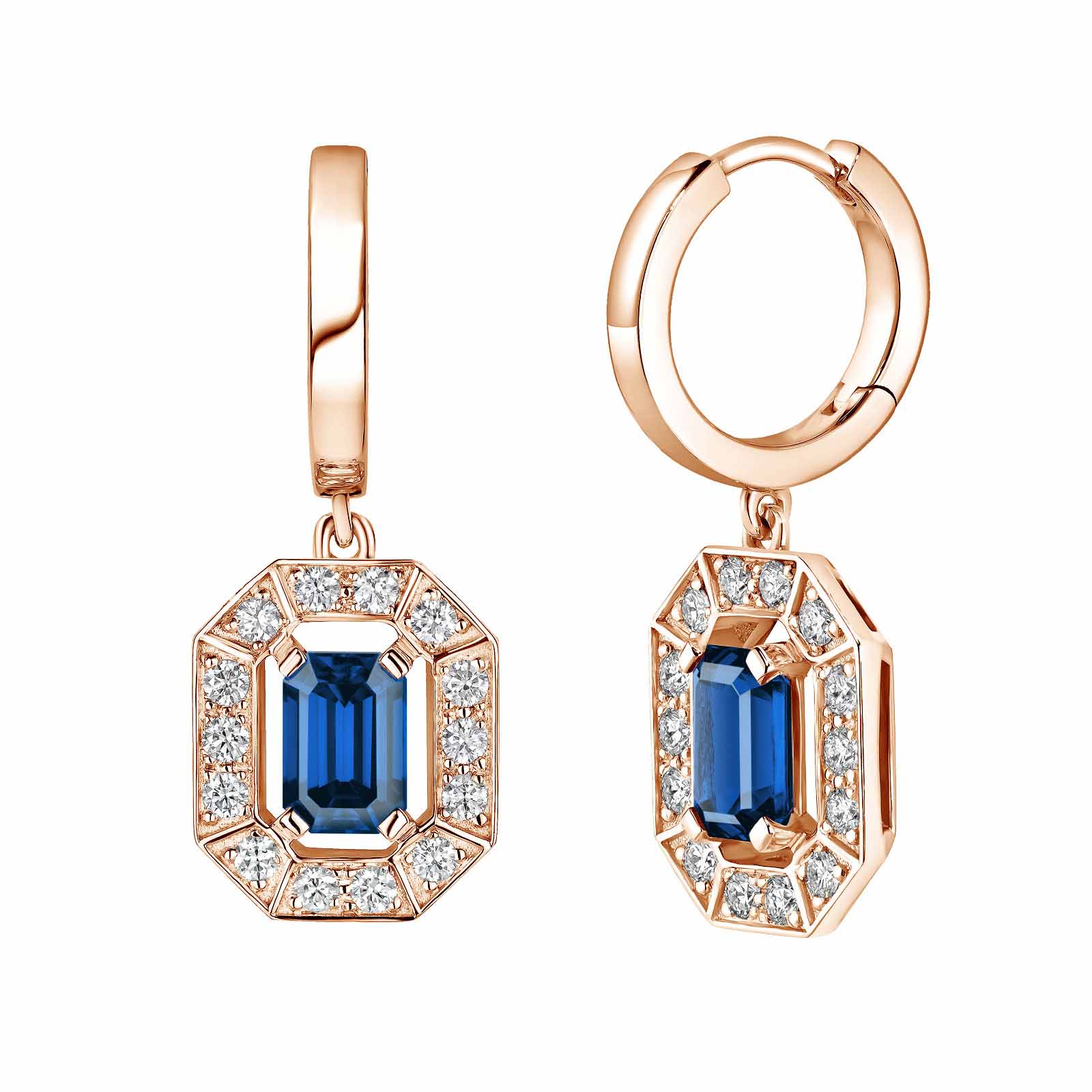 Earrings Rose gold Sapphire and diamonds Art Déco 1