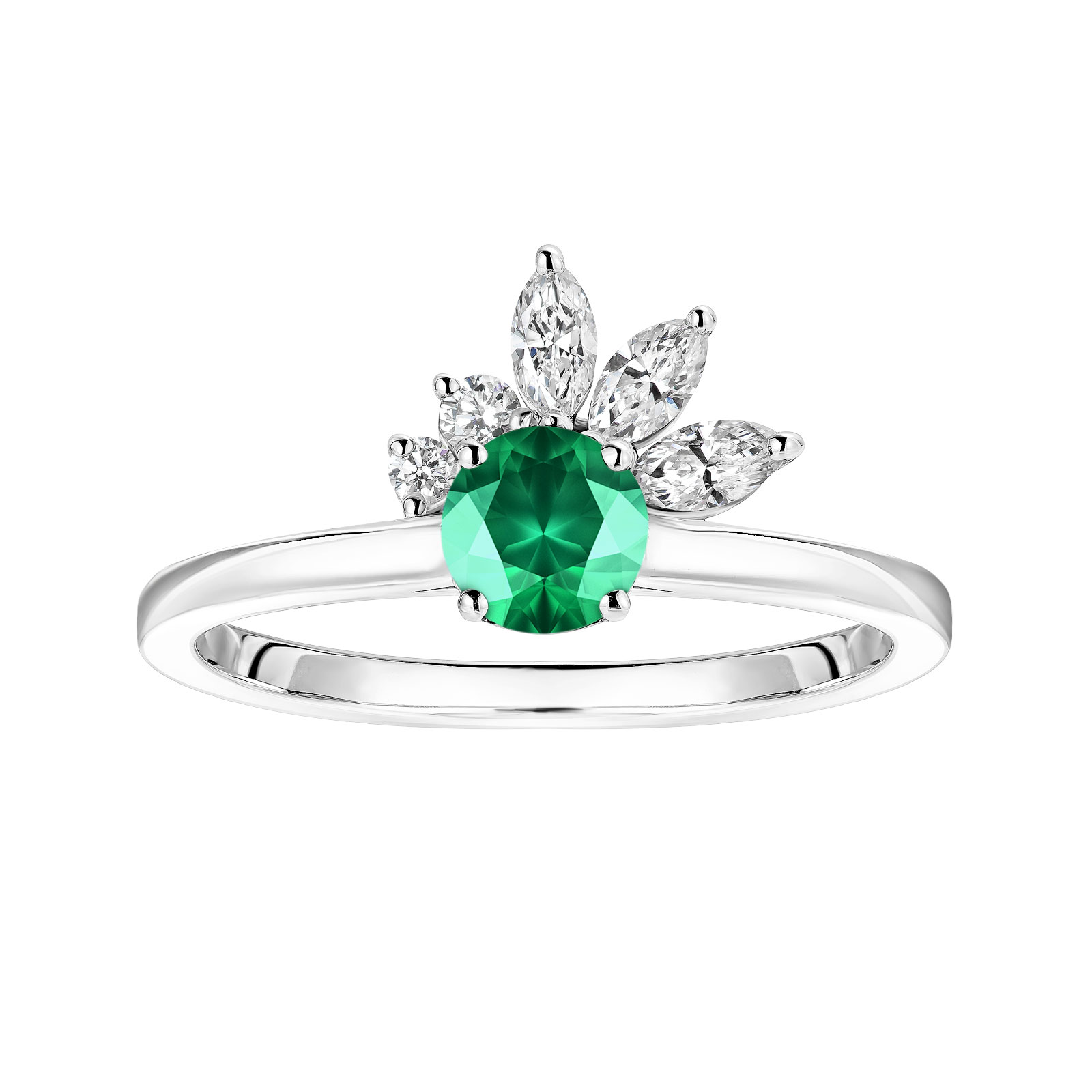 Ring White gold Emerald and diamonds Little EverBloom 1