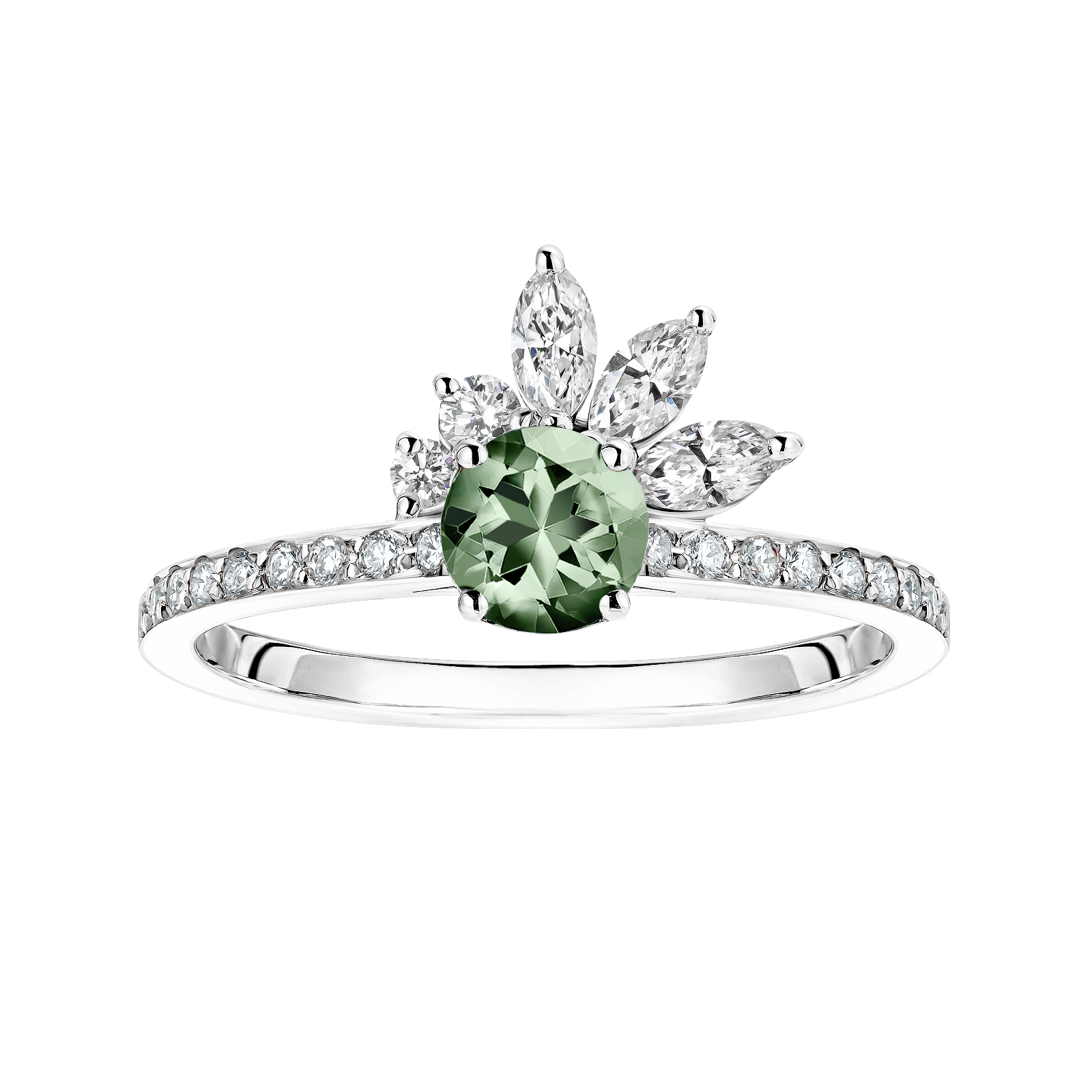 Ring Platinum Green Sapphire and diamonds Little EverBloom Pavée 1