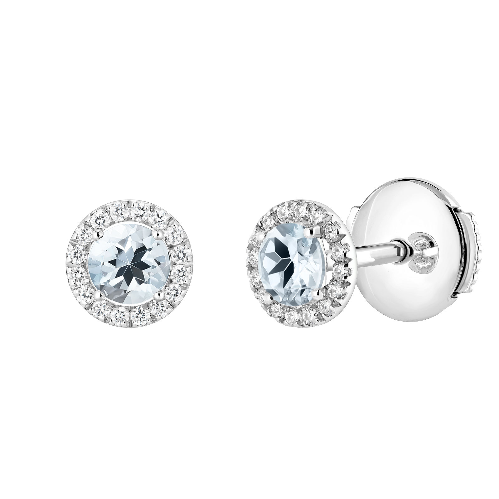 Boucles d'oreilles Or blanc Aigue-marine et diamants Rétromantique S 1