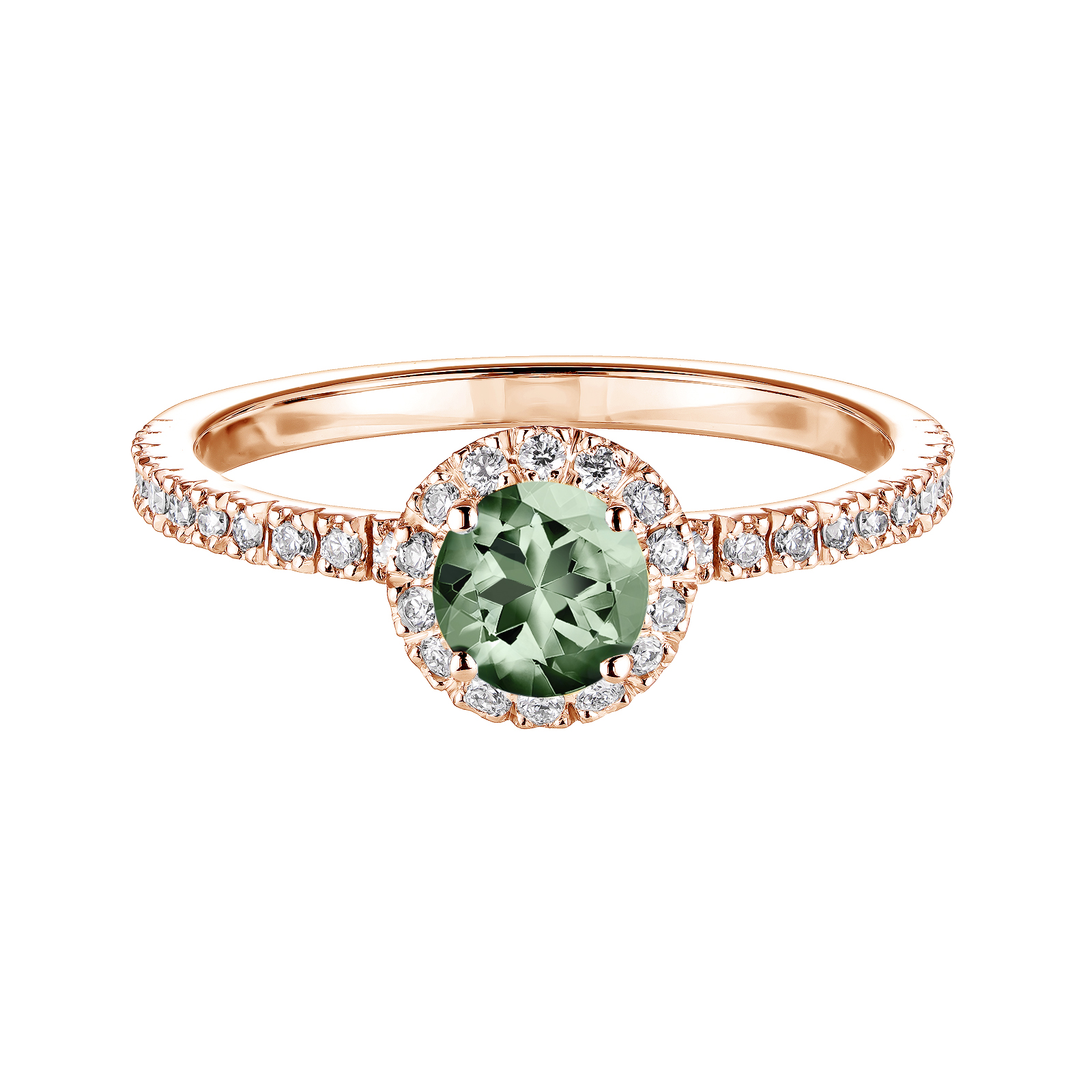 Bague Or rose Saphir Vert et diamants Rétromantique M Pavée 1