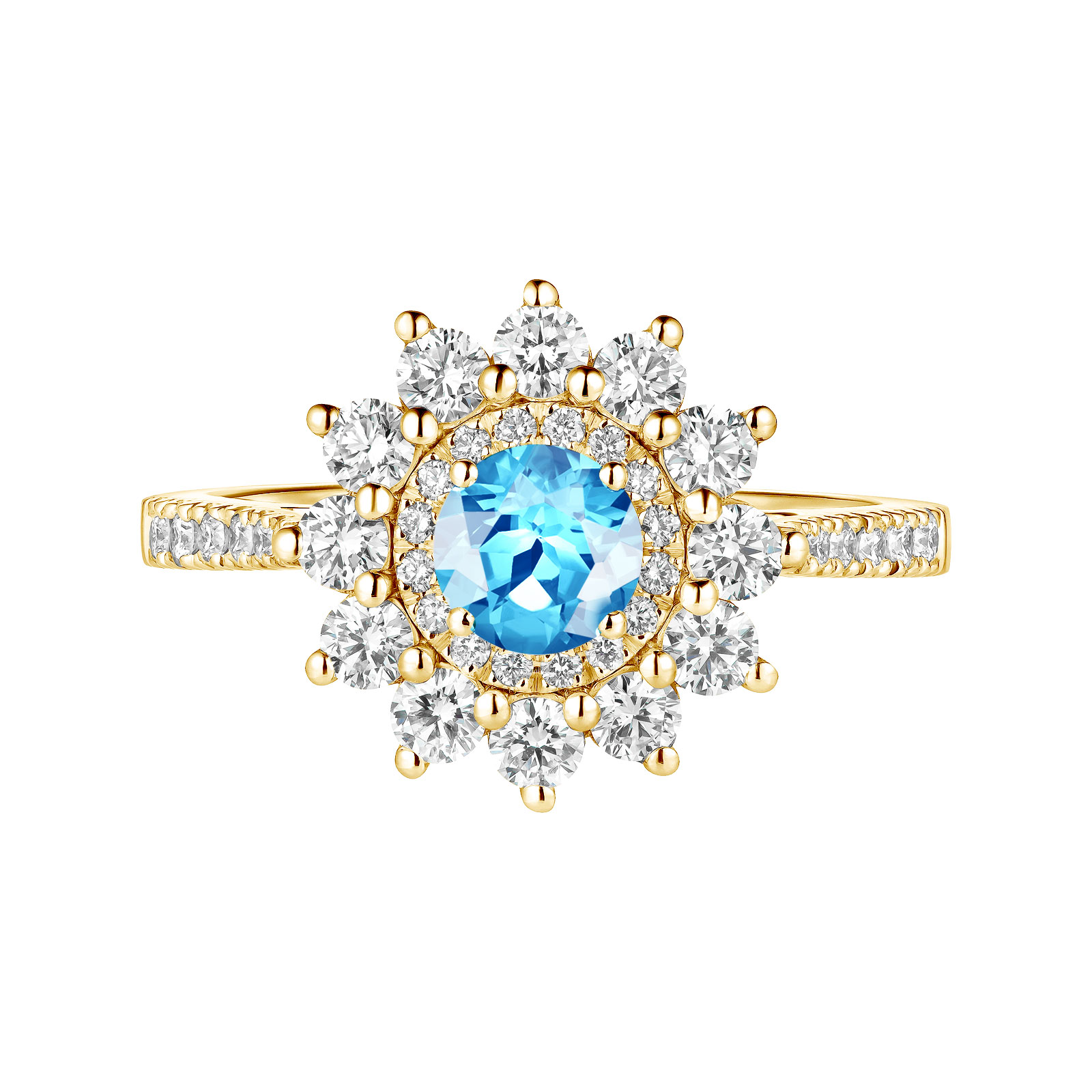 Bague Or jaune Topaze et diamants Lefkos 5 mm Pavée 1