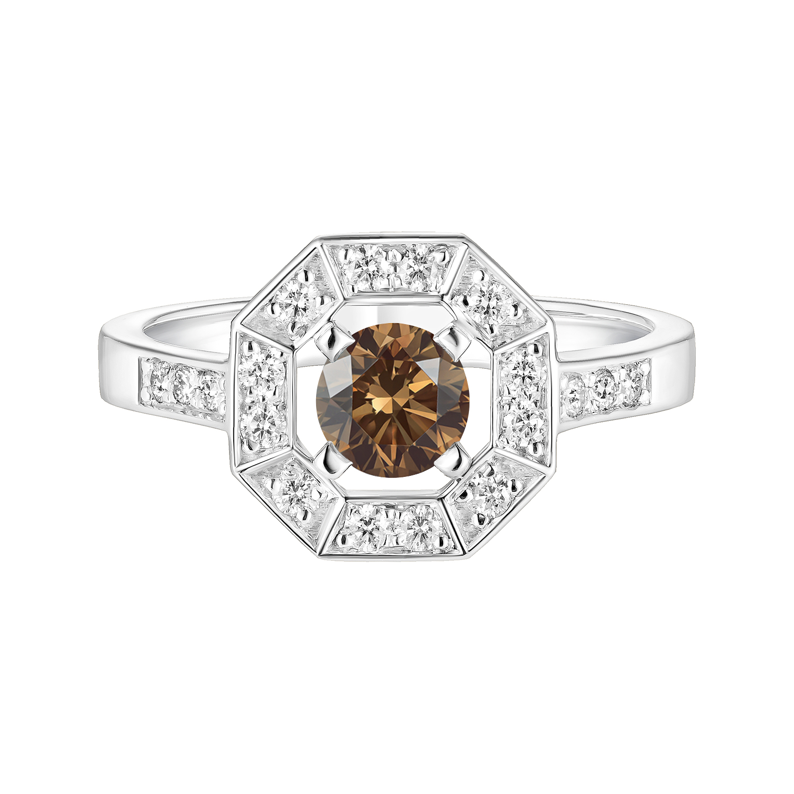 Ring White gold Chocolate Diamond and diamonds Art Déco Rond 5 mm 1