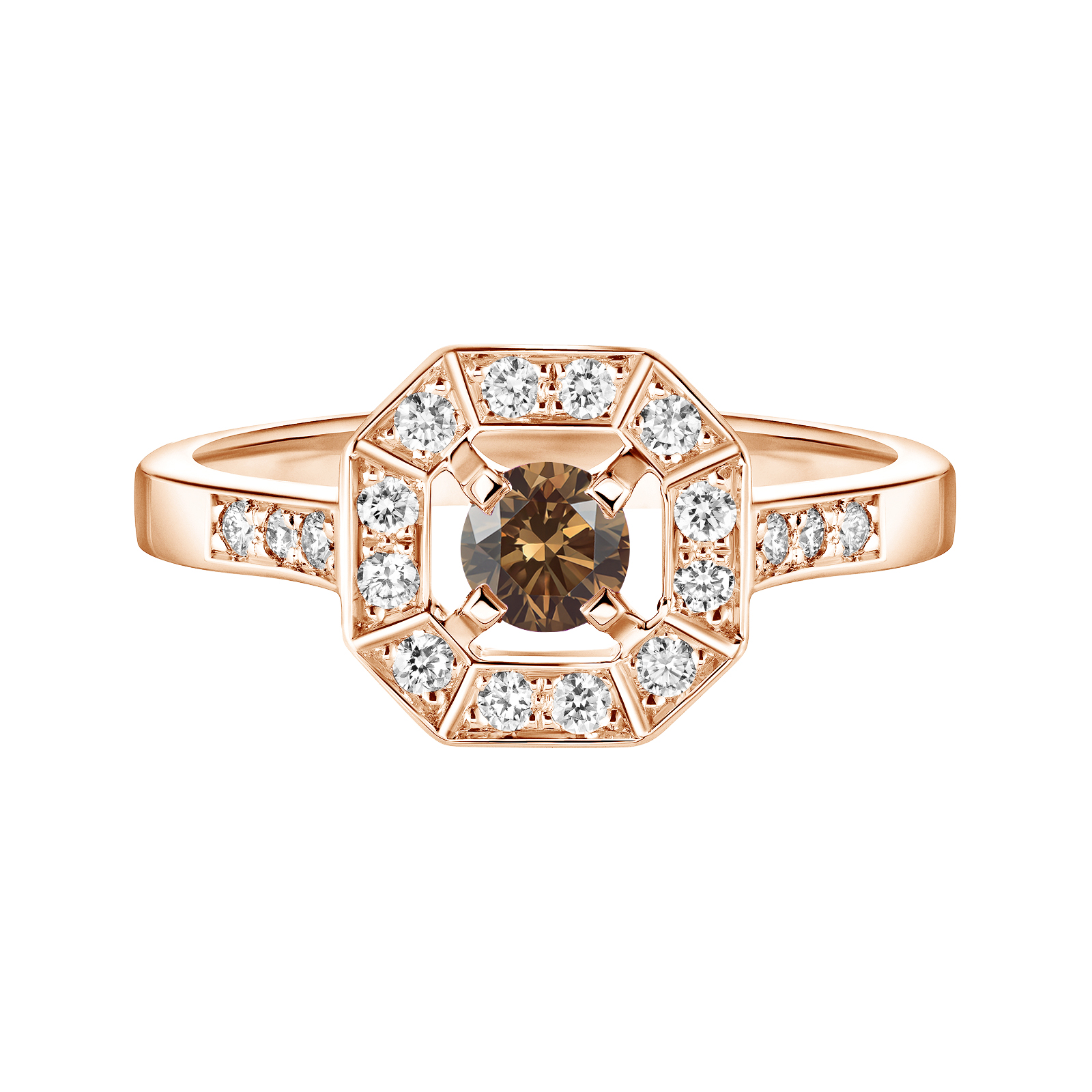 Ring Roségold Diamant-Schokolade und diamanten Art Déco Rond 4 mm 1