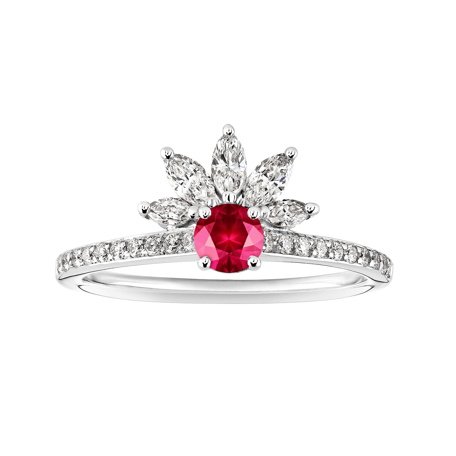 Bague Or blanc Rubis et diamants EverBloom Pavée 4 mm 1