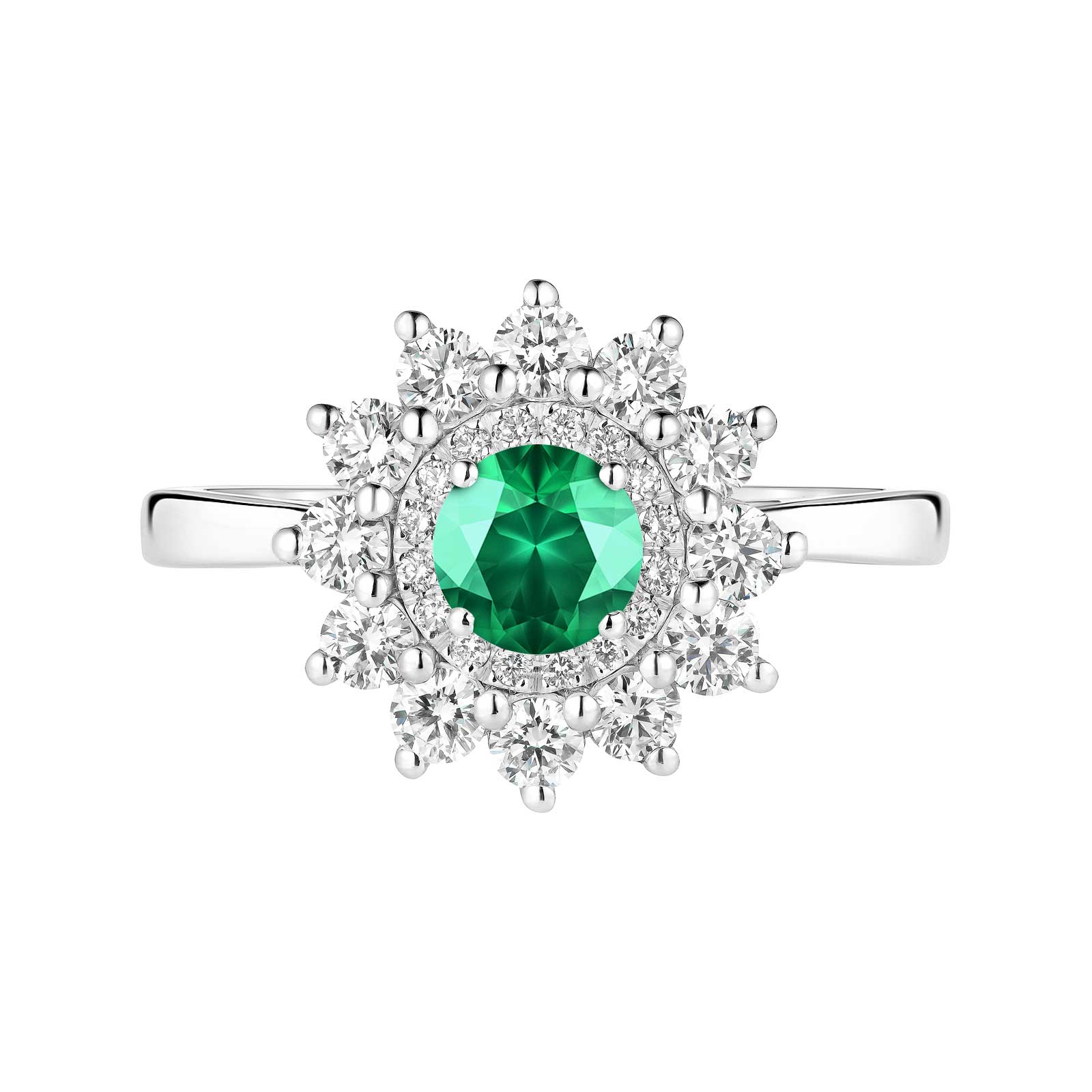 Ring White gold Emerald and diamonds Lefkos 5 mm 1