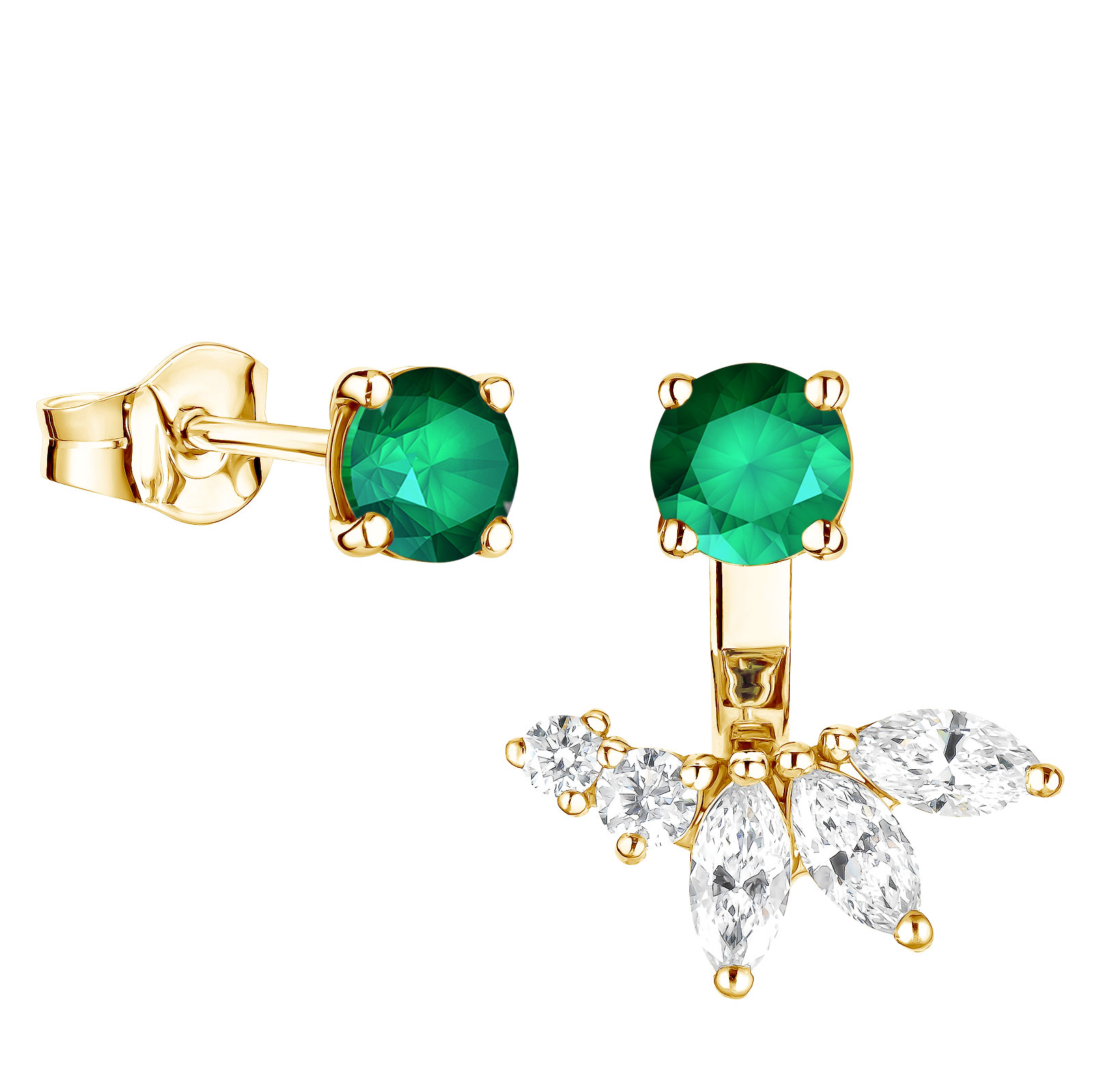Earrings Yellow gold Emerald and diamonds EverBloom 1
