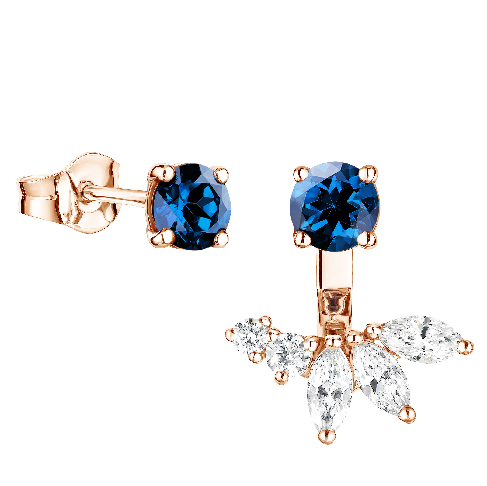 Earrings Rose gold Sapphire and diamonds EverBloom 1