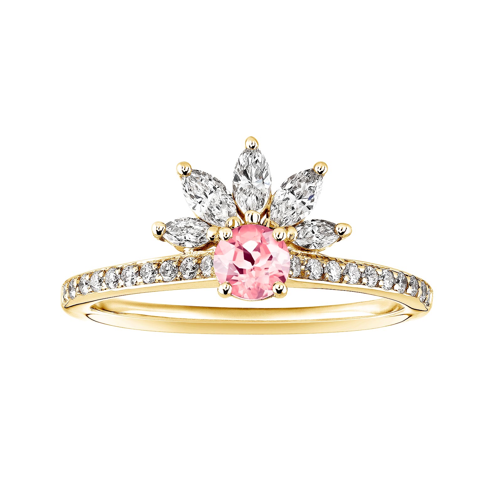 Ring Yellow gold Tourmaline and diamonds EverBloom Pavée 4 mm 1